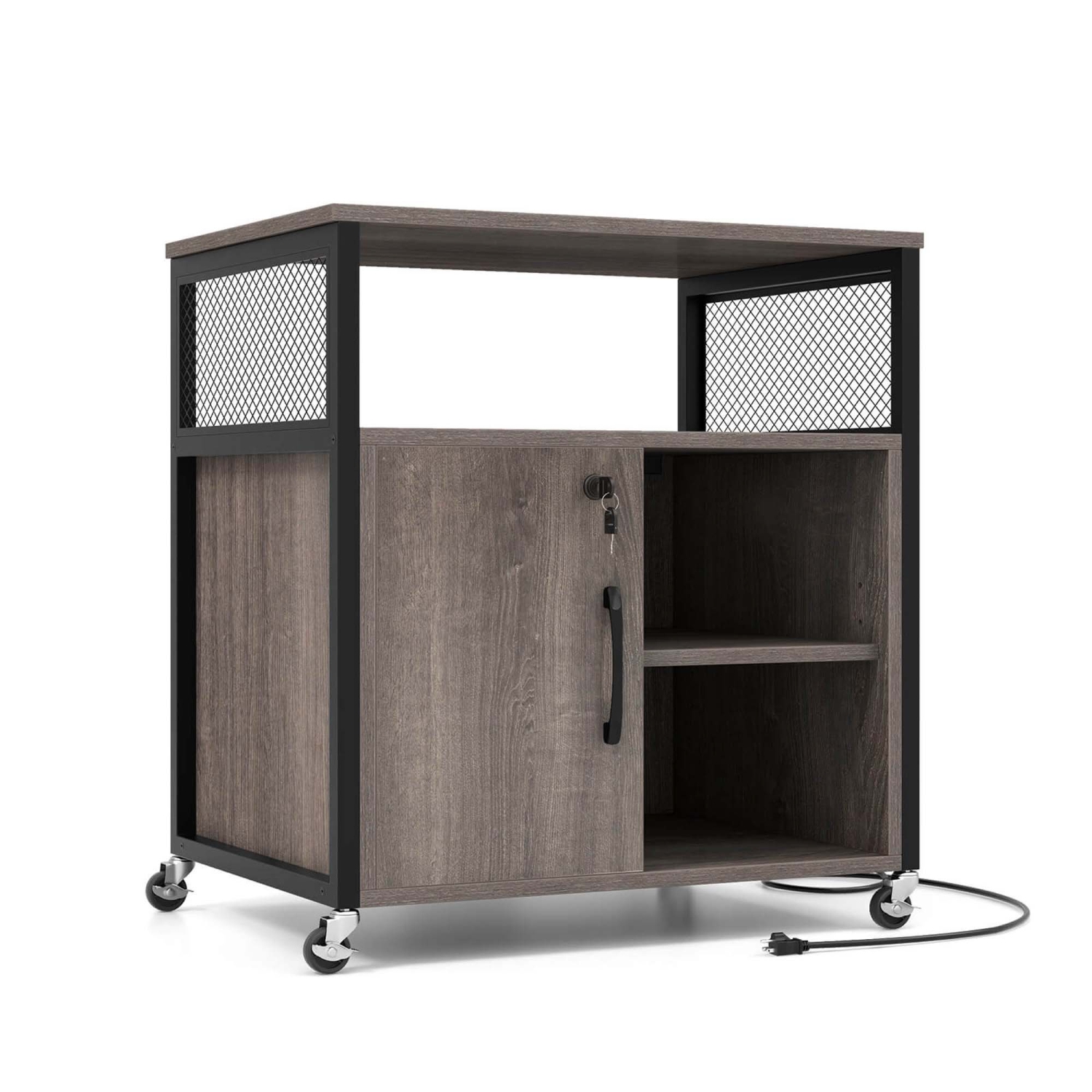 Costway File Cabinet on Wheels with Charging Station & Cable Management Hole Shelves