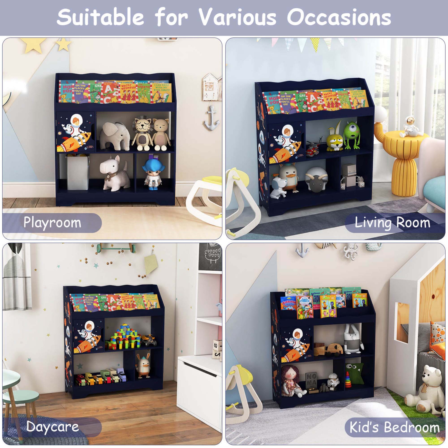 Costway Toy Storage Organizer 3-In-1 Kids Toy Shelf with Book Shelf, Storage Cabinet