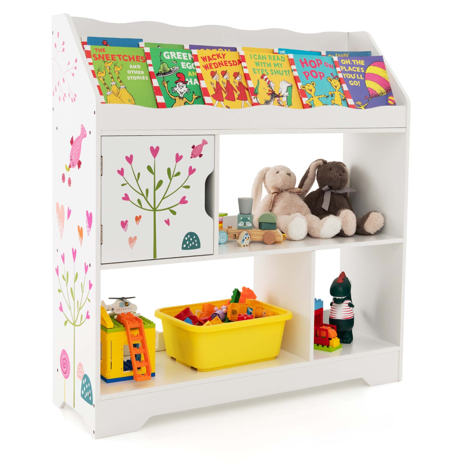 Costway Toy Storage Organizer 3-In-1 Kids Toy Shelf with Book Shelf, Storage Cabinet
