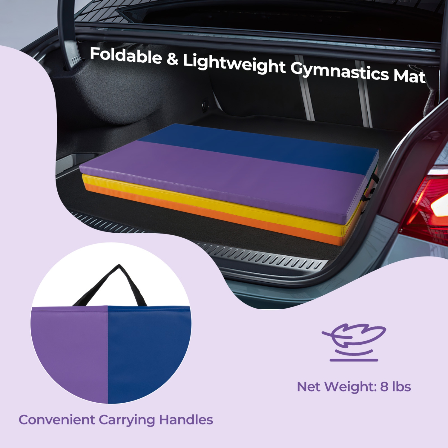 Costway Tri-Folding Gymnastics Mat 6' x 4' Tumbling Mat for Kids with Carrying Handles
