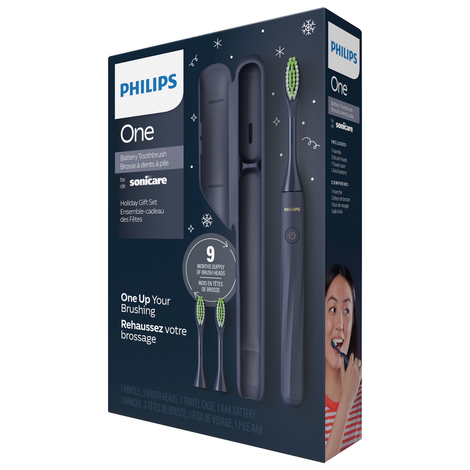 Ensemble des Fêtes avec brosse à dents électrique Philips One par Sonicare - Bleu minuit