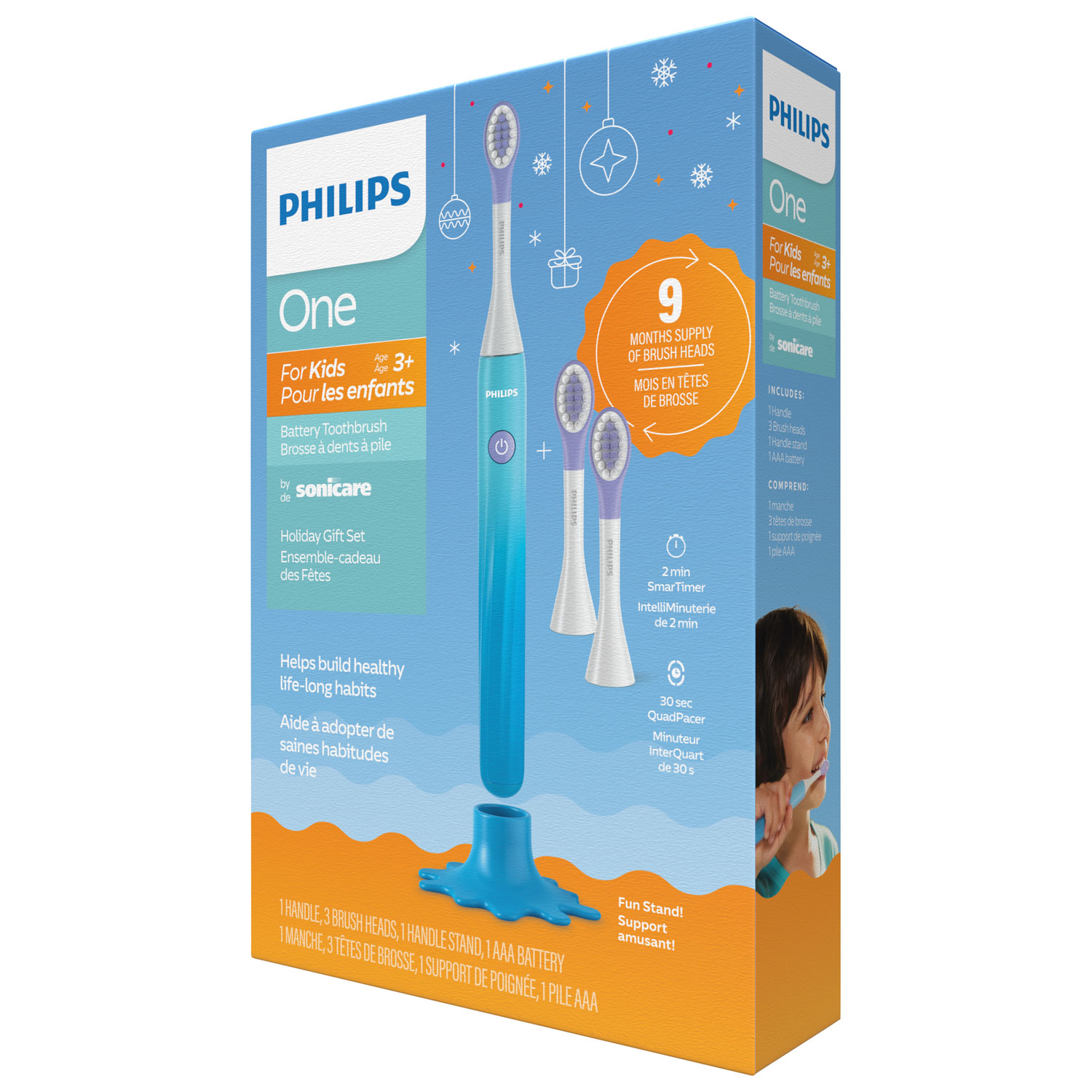 Ensemble des Fêtes avec brosse à dents électrique pour enfants Philips One par Sonicare - Bleu