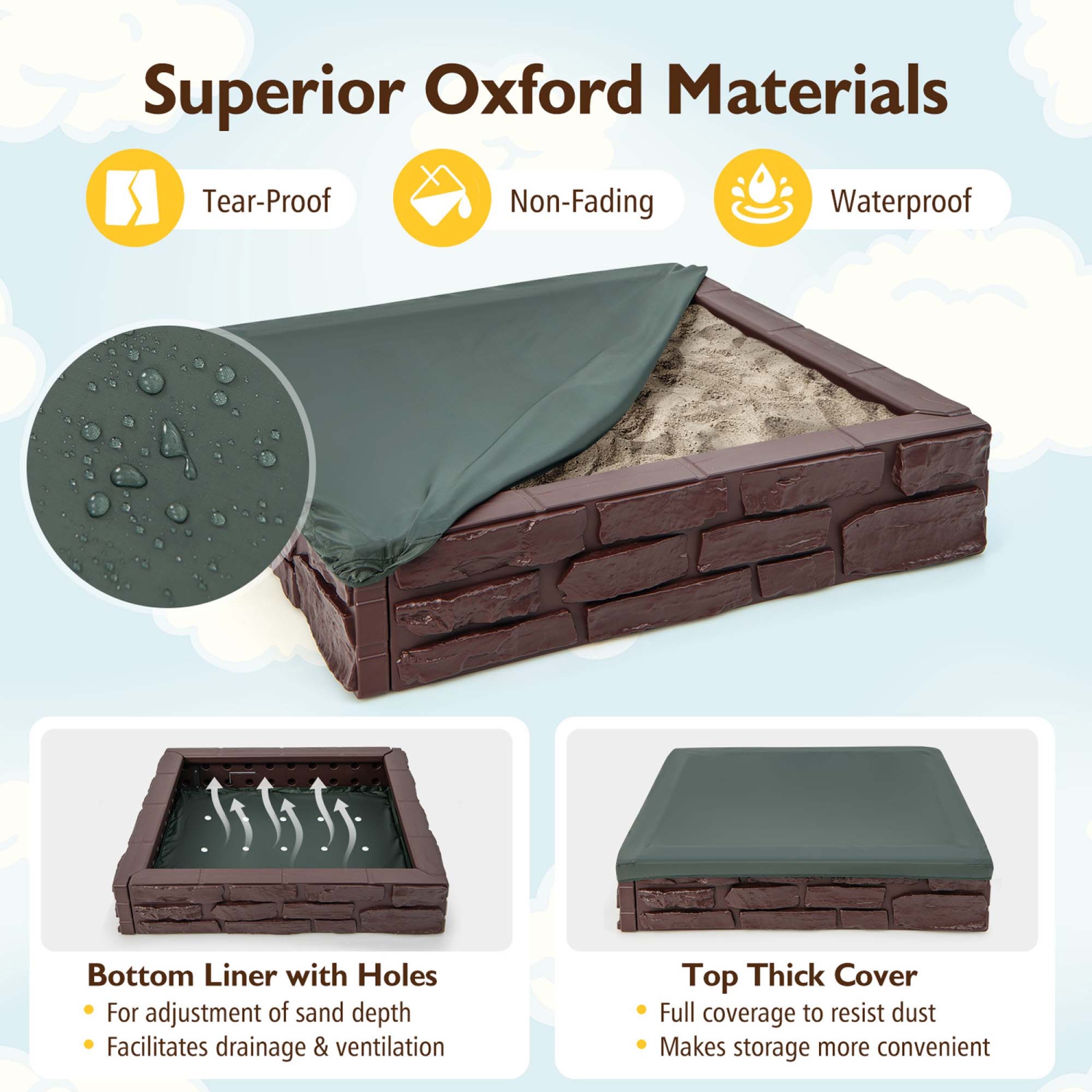 Bac à sable pour enfants avec doublure inférieure de Costway Backyard Beach HDPE Sandpit pour le jeu en plein air