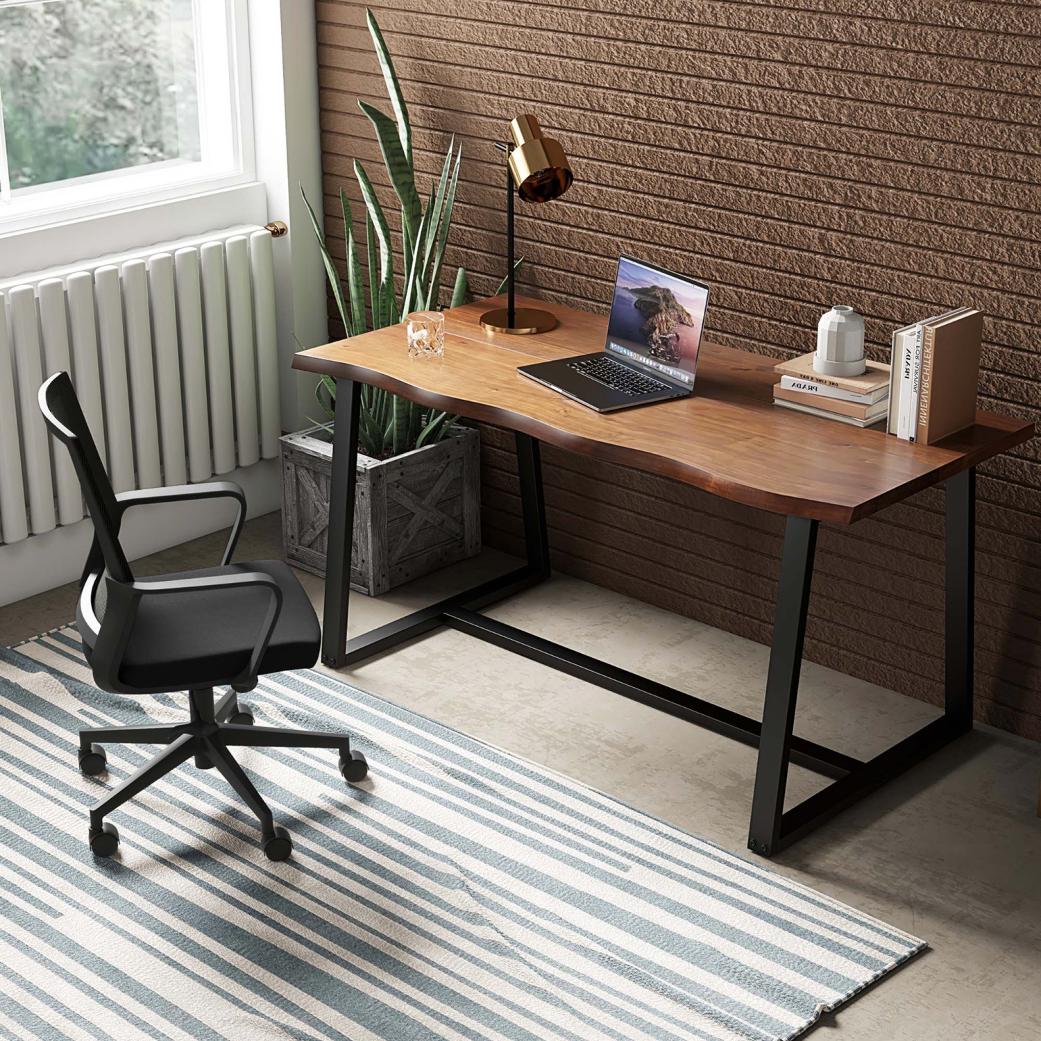 Grande table de salle à manger de 63 po de Costway pour 4-6&nbsp;personnes avec cadre en métal robuste Wavy Edge