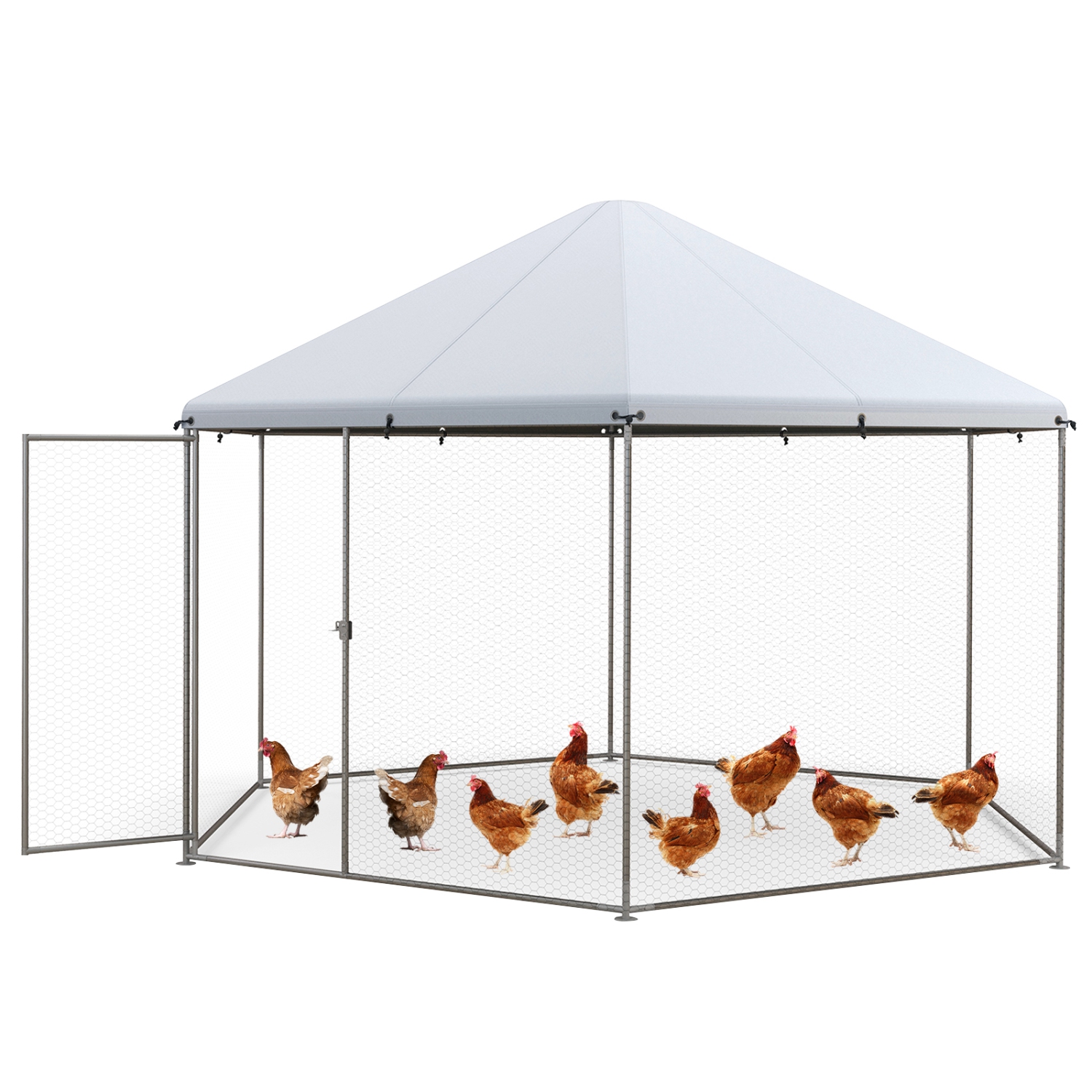 Costway Large Walk-in Chicken Coop Heavy-Duty Galvanized Poultry Cage with Waterproof Cover