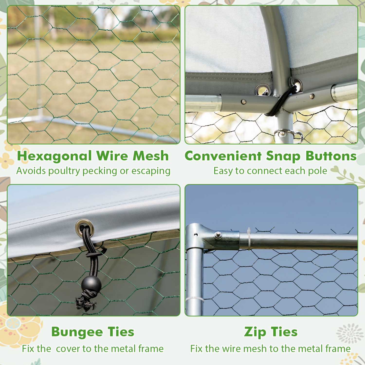 Costway Large Walk-in Chicken Coop Heavy-Duty Galvanized Poultry Cage with Waterproof Cover