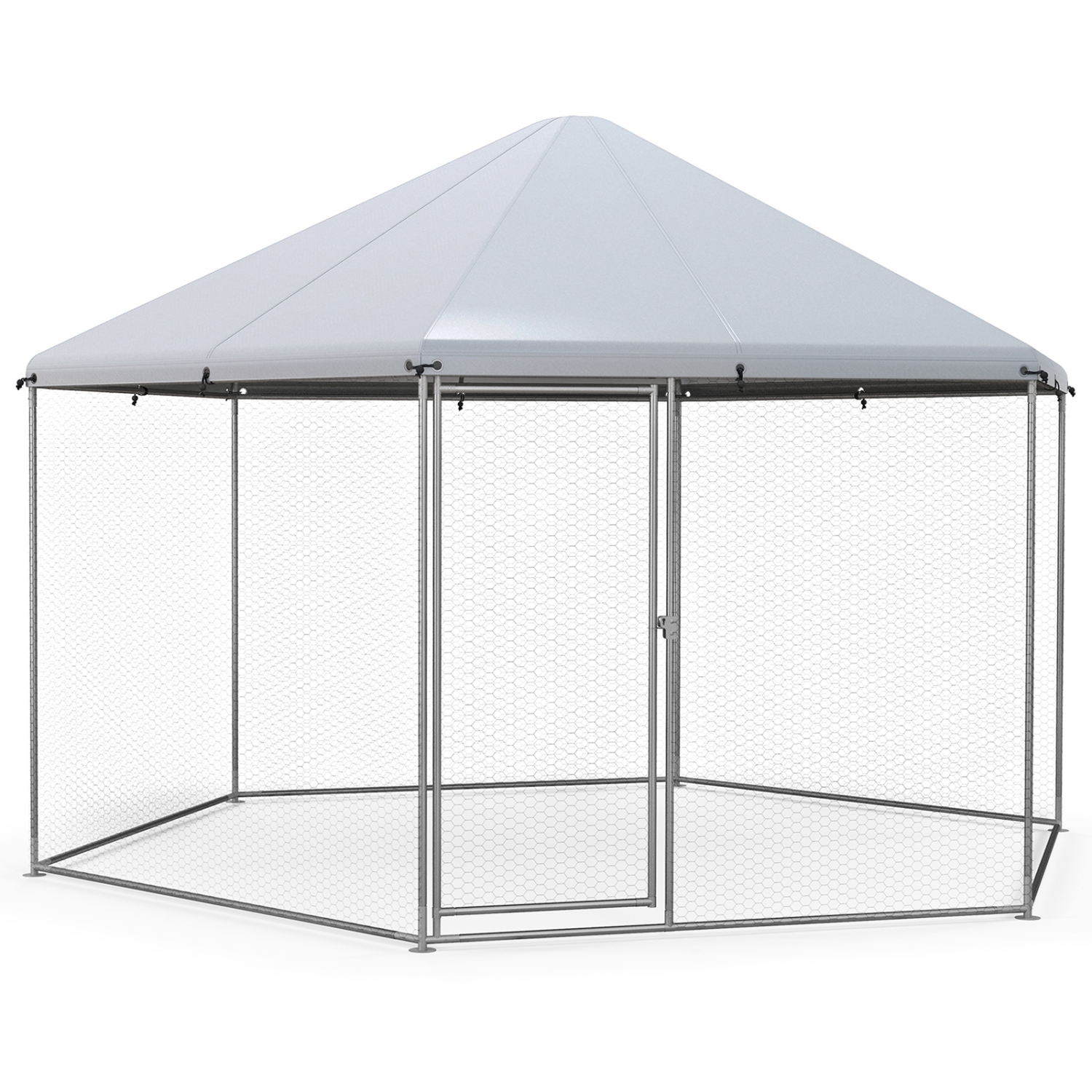 Costway Large Walk-in Chicken Coop Heavy-Duty Galvanized Poultry Cage with Waterproof Cover