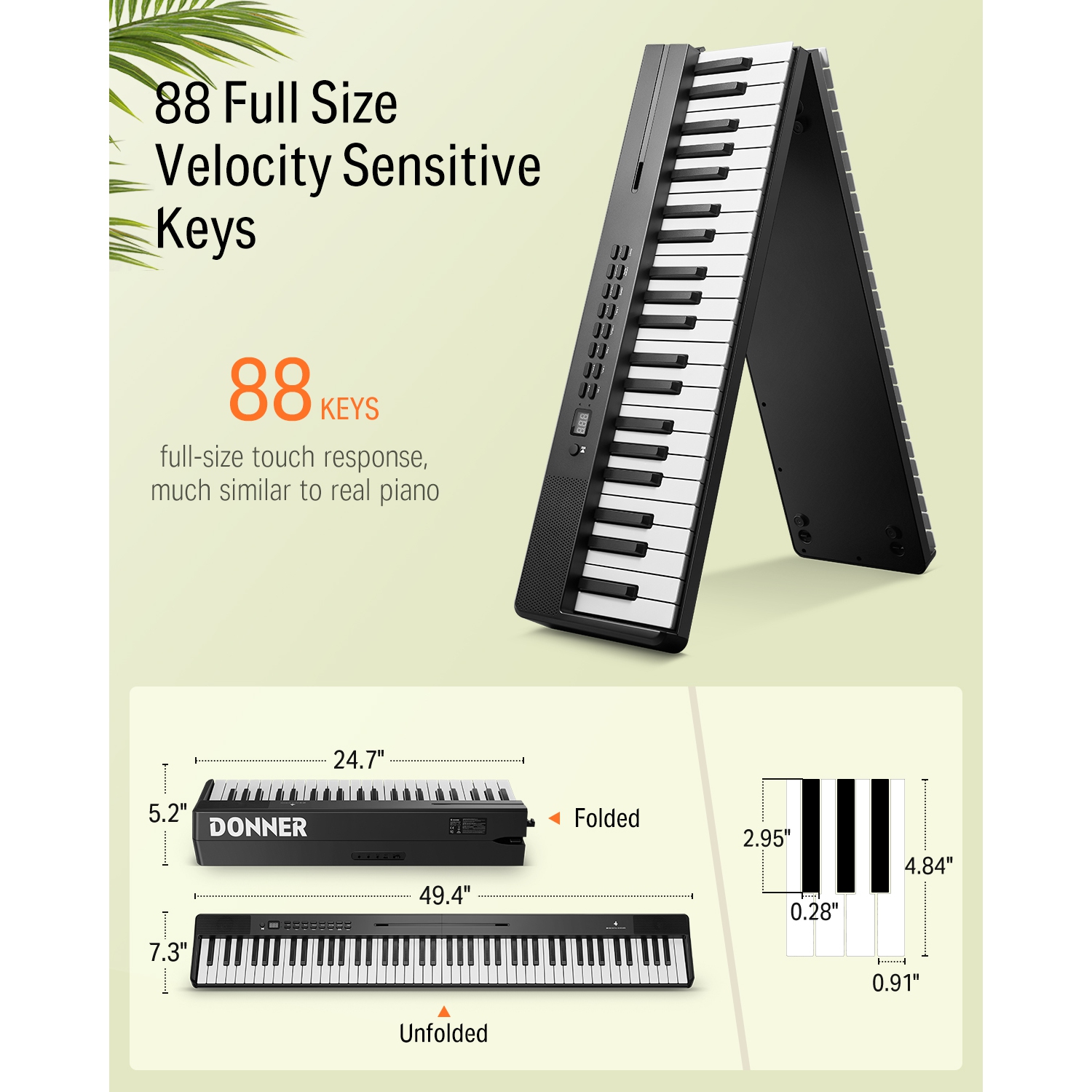 Donner DP-10 88-Key Foldable Semi-Weighted Digital Piano Kit with Bluetooth for Beginner