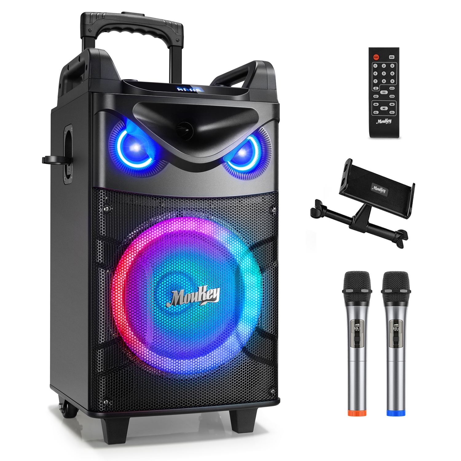 Moukey MTs10-2 10" Karaoke Machine Portable PA Trolley Speaker with Bluetooth/2 Mics