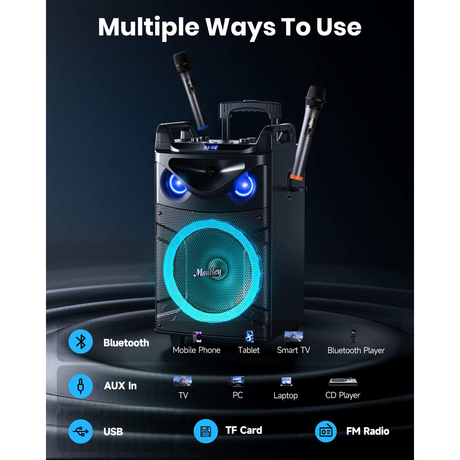 Machine à karaoké portative de 2 10 po et MTs10 haut-parleurs Bluetooth/2 micros de Moukey