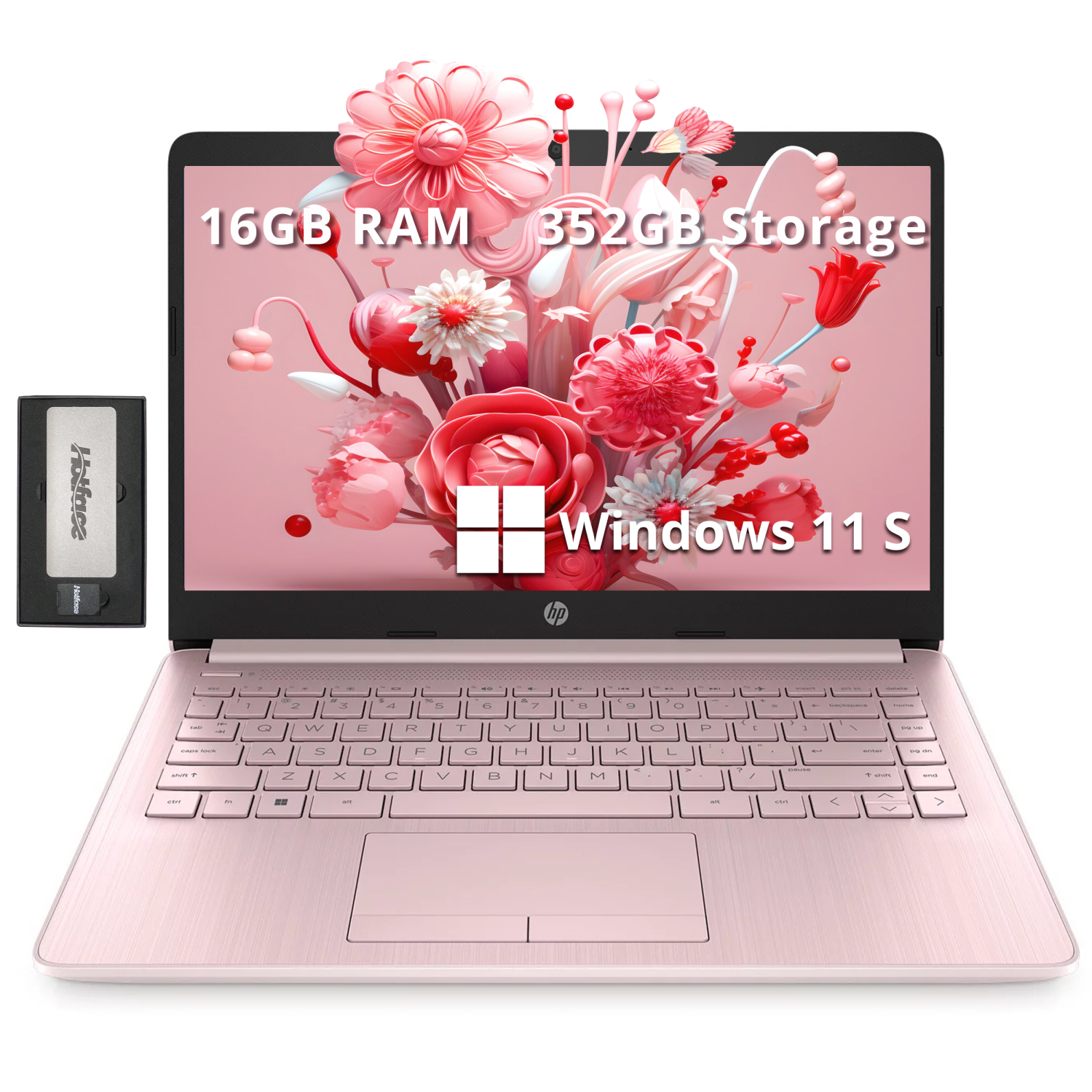 HP Premium Stream 14" HD BrightView Laptop, Intel Celeron N4120, 352GB Storage(64GB eMMC+288GB Docking Station Set), 16GB RAM, Intel UHD Graphics, 1 Year Office 365, Win 11s, Pink