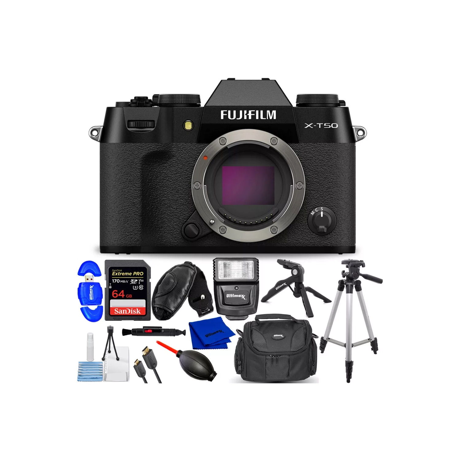 FUJIFILM X-T50 Mirrorless Camera (Black) 16828222 - 12PC Accessory Bundle