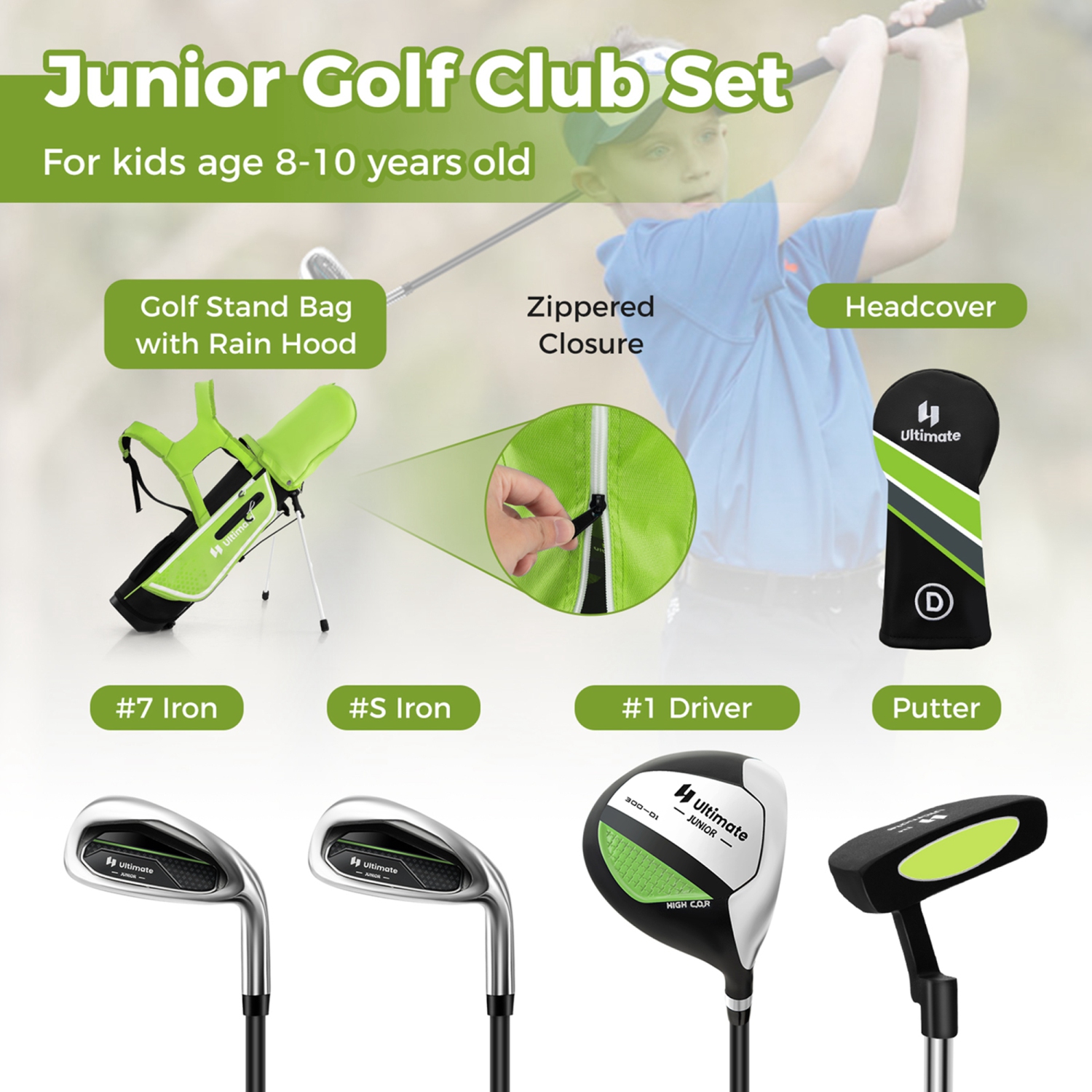 Ultimate Kids Golf Practice Set Junior Complete Golf Club Set for Kids Age 8-10 Years Old