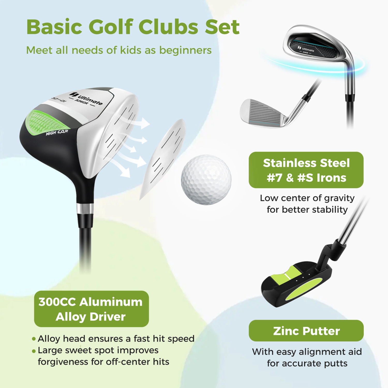 Ultimate Kids Golf Practice Set Junior Complete Golf Club Set for Kids Age 8-10 Years Old