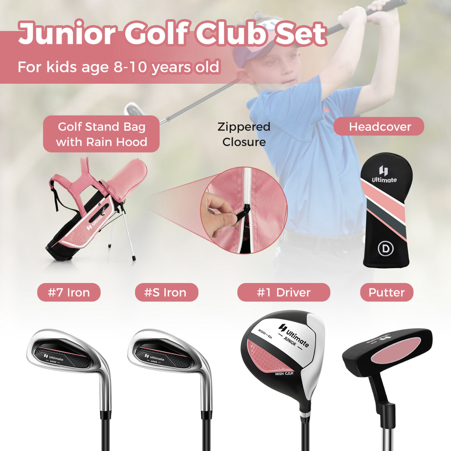 Ultimate Kids Golf Practice Set Junior Complete Golf Club Set for Kids Age 8-10 Years Old