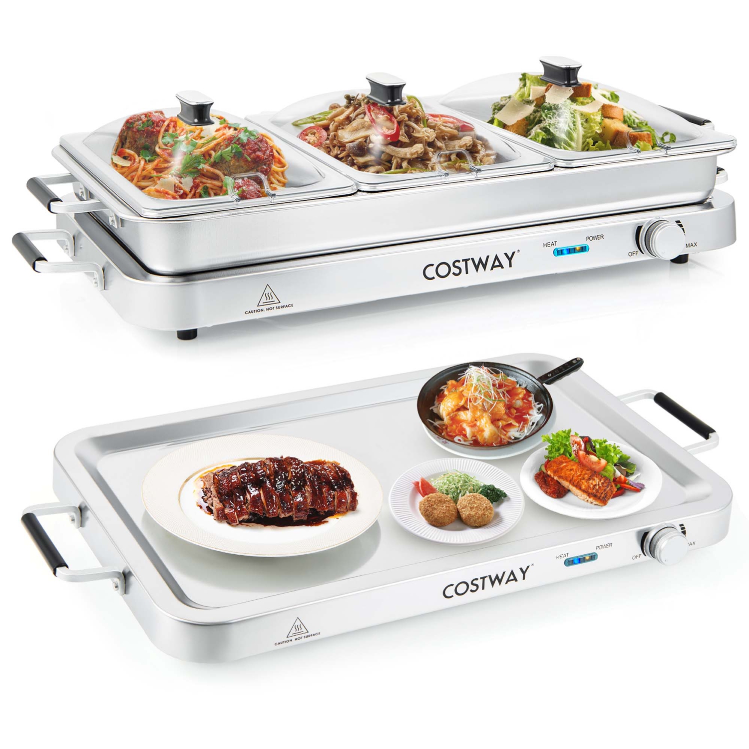 Chauffe-plats de service 450&nbsp;W en acier inoxydable de Costway pour les fêtes