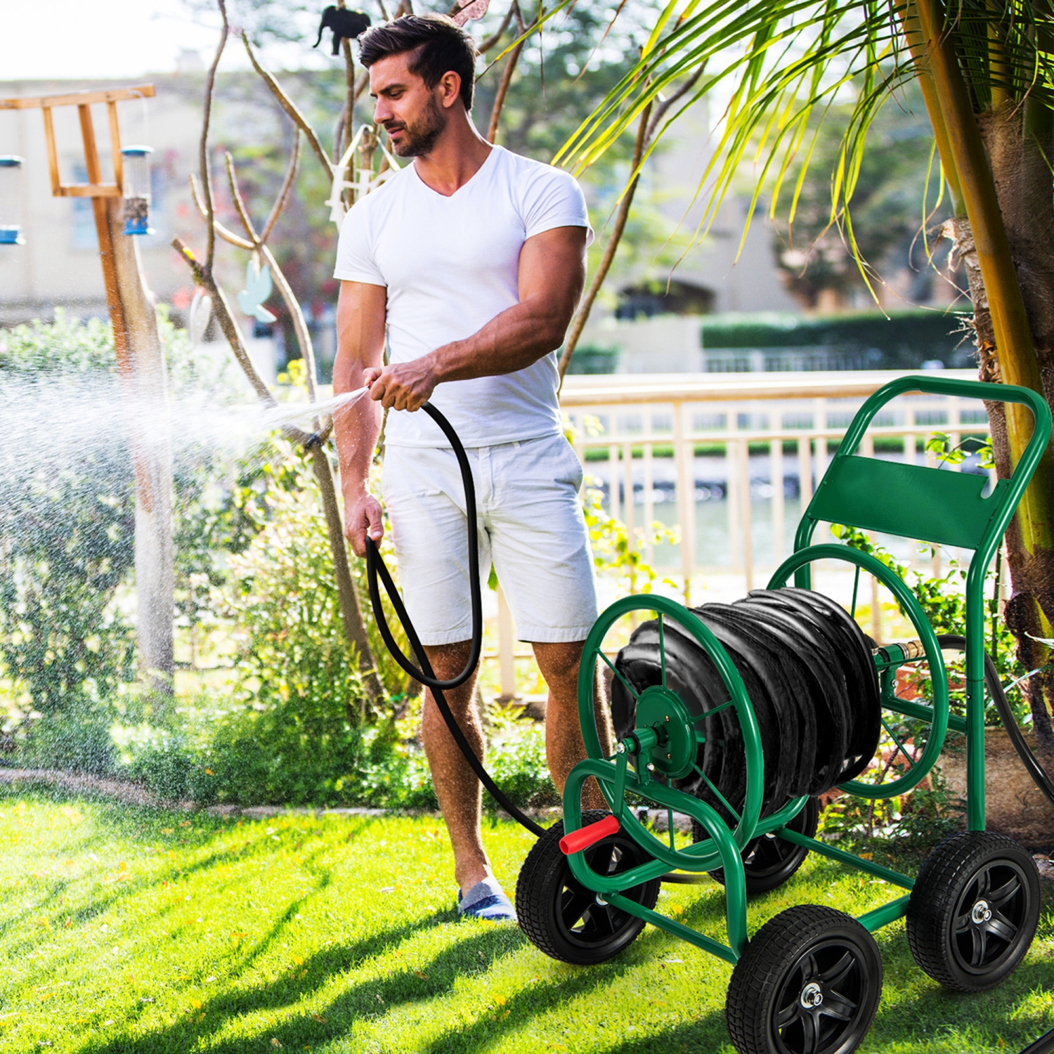 Costway Garden Hose Reel Cart Holds 330ft of 3/4"or 5/8" Hose 400ft of 1/2" Hose Green