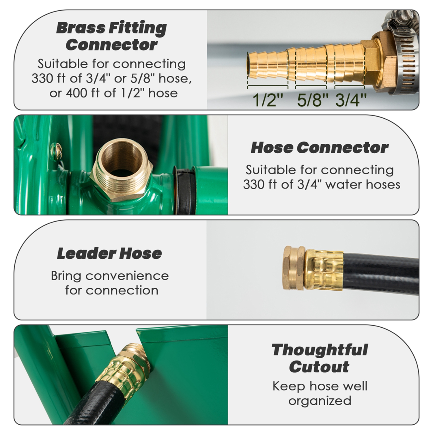 Costway Garden Hose Reel Cart Holds 330ft of 3/4"or 5/8" Hose 400ft of 1/2" Hose Green