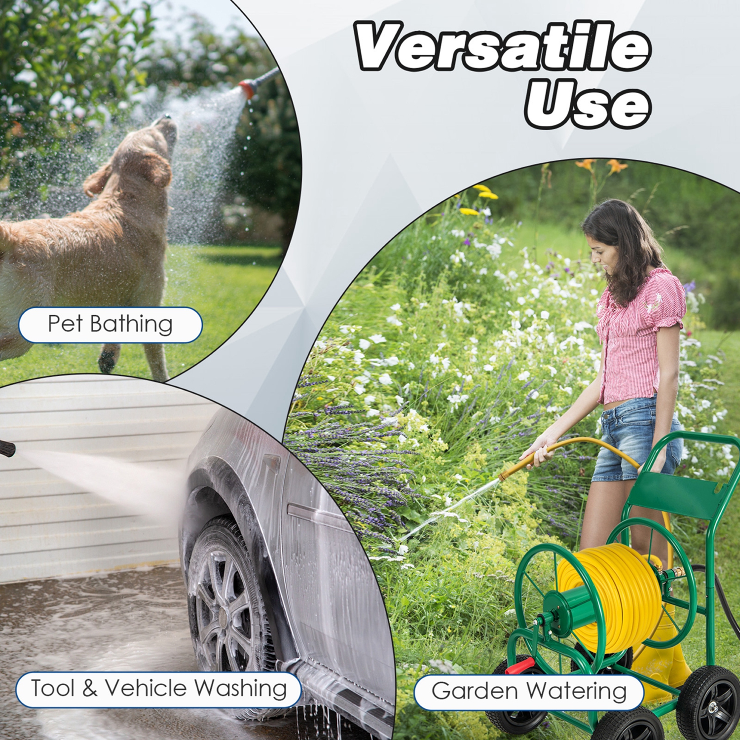 Costway Garden Hose Reel Cart Holds 330ft of 3/4"or 5/8" Hose 400ft of 1/2" Hose Green