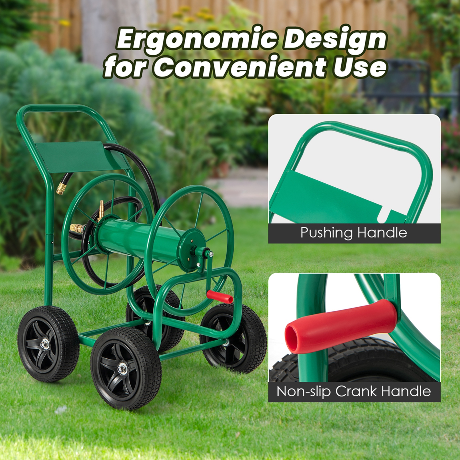 Costway Garden Hose Reel Cart Holds 330ft of 3/4"or 5/8" Hose 400ft of 1/2" Hose Green