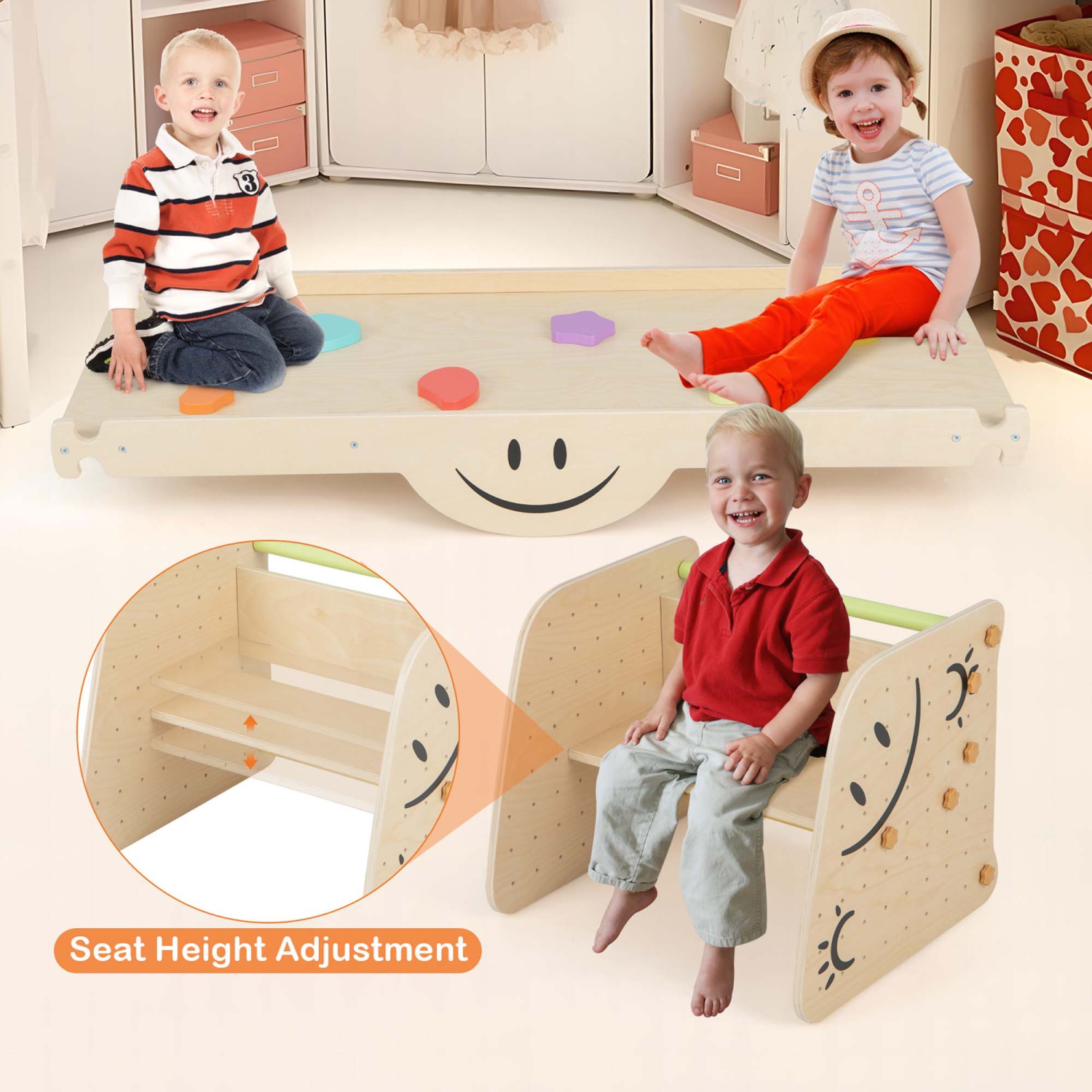 Ensemble de 2 jouets d'escalade en bois avec rampe intérieure double face de Costway