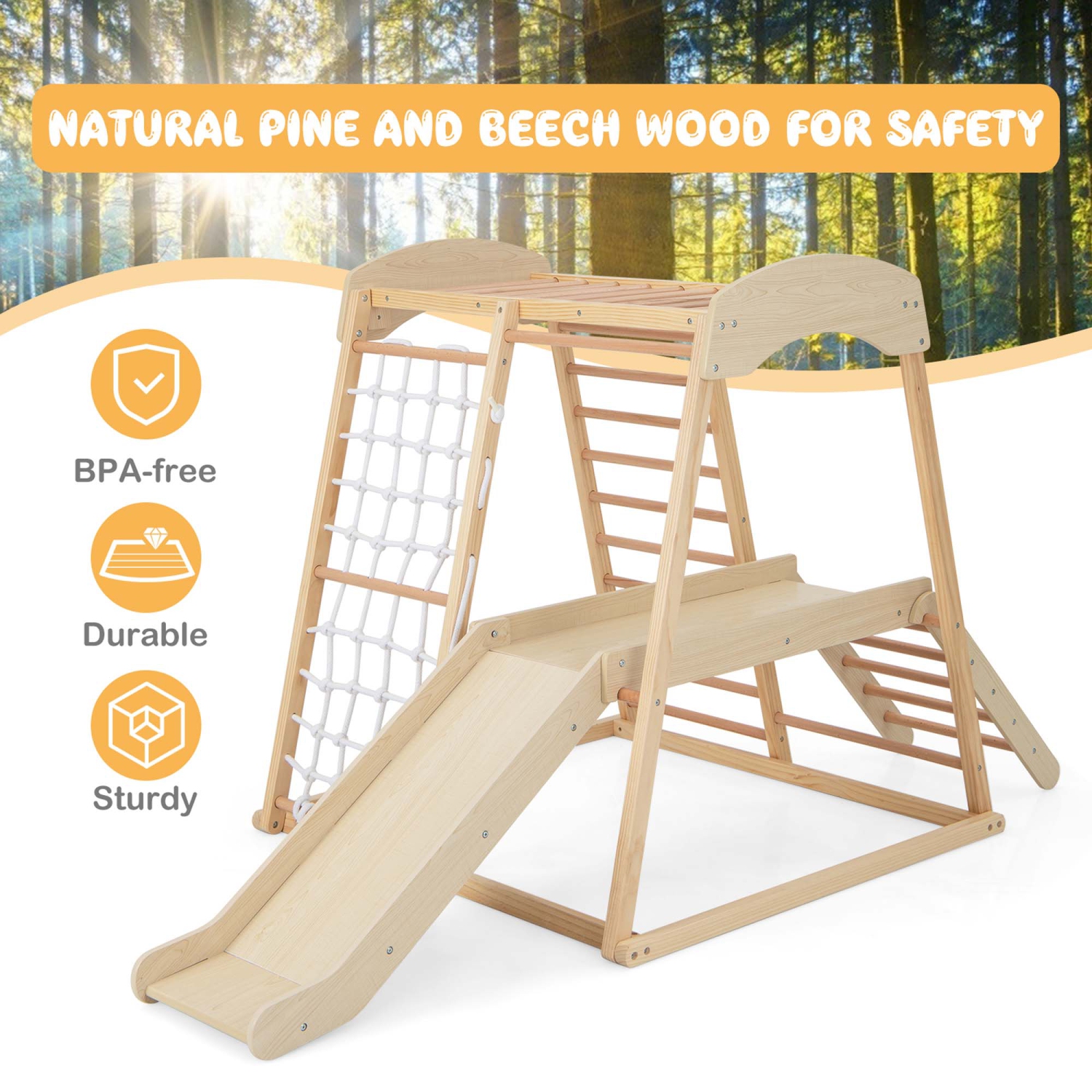 Ensemble de jeu d'escalade intérieur en bois 6-en-1 Jungle Gym de Costway pour enfants de 1 ans et plus