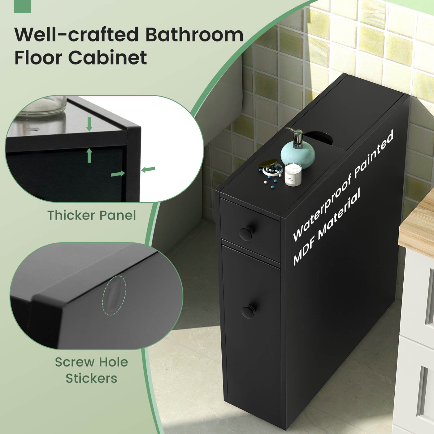 Costway Bathroom Floor Cabinet Toilet Narrow Storage Organizer with Flip Top