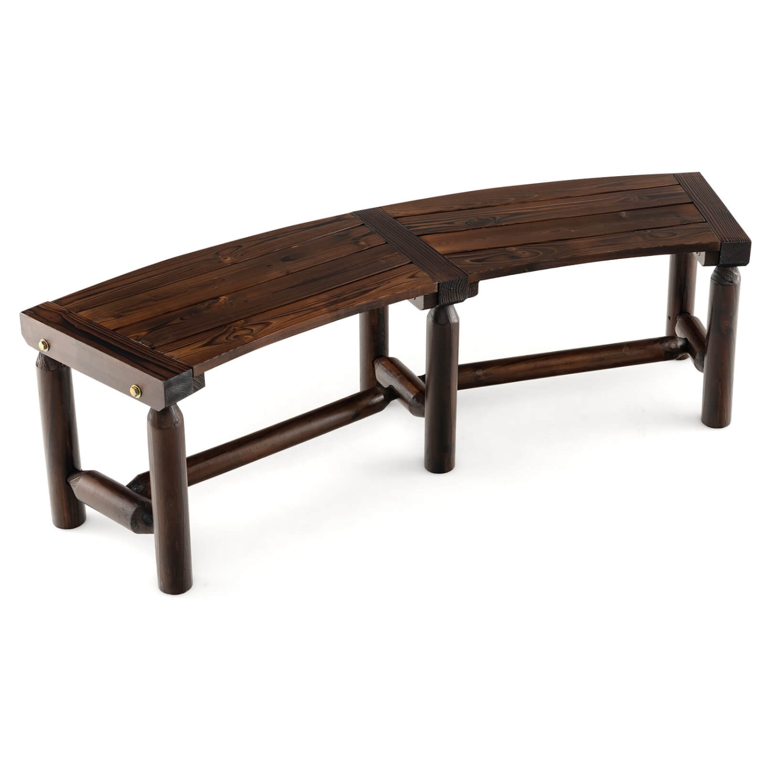 Costway Patio Curved Bench Carbonized Wood Dining Bench for Round Table 710 LBS Max Load