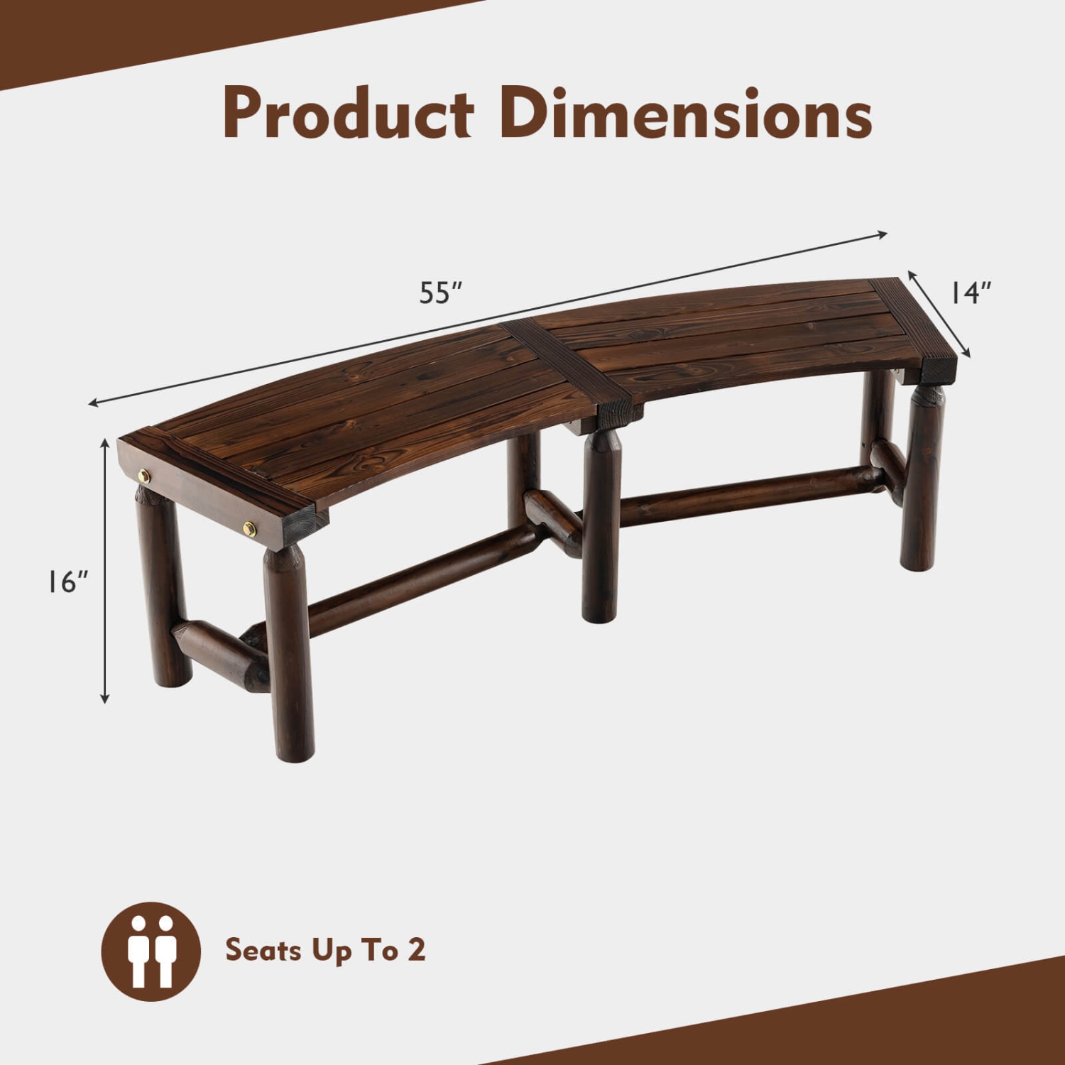 Costway Patio Curved Bench Carbonized Wood Dining Bench for Round Table 710 LBS Max Load