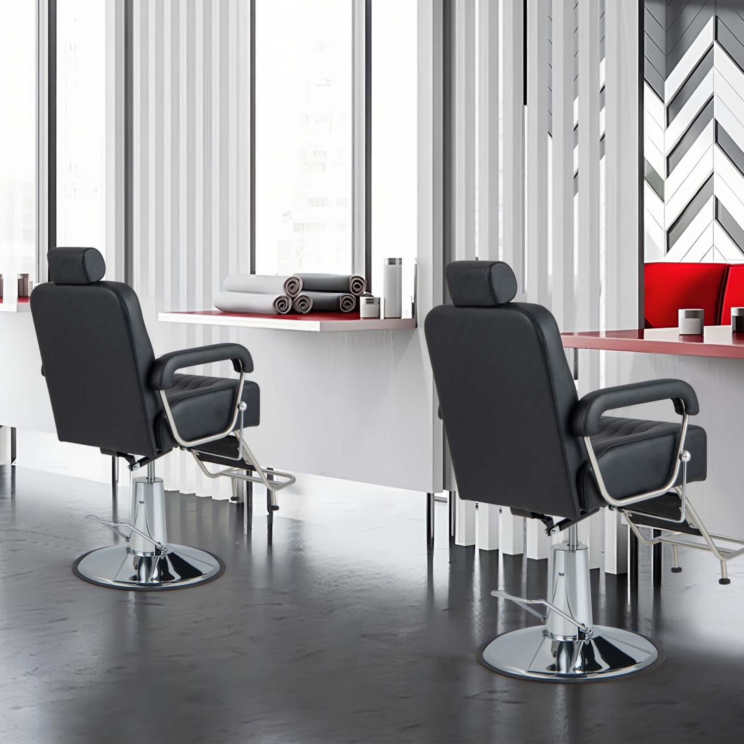 Costway Adjustable Barber Chair Hydraulic Salon Chair with Reclining Backrest & 360°Swivel