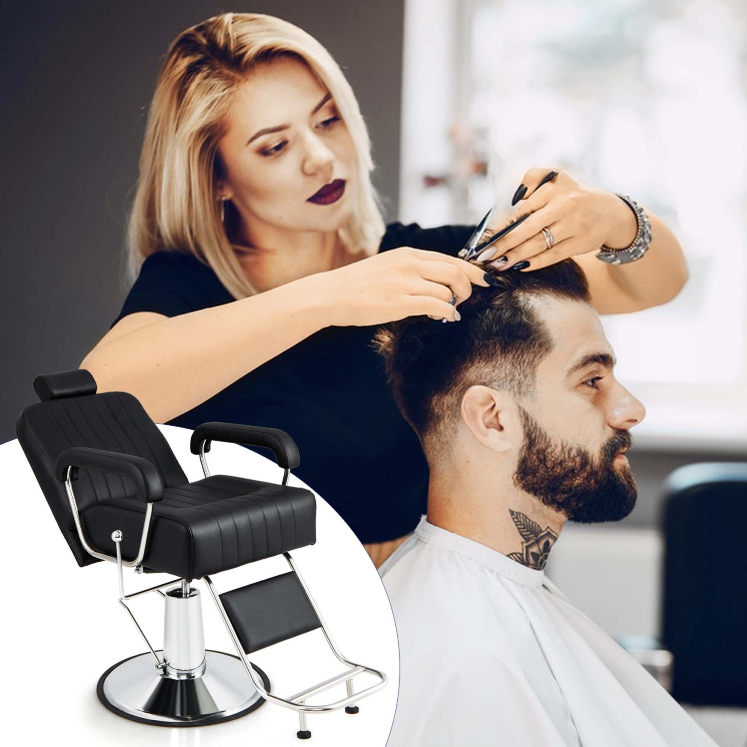 Costway Adjustable Barber Chair Hydraulic Salon Chair with Reclining Backrest & 360°Swivel