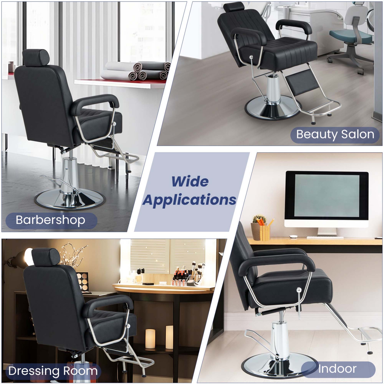 Costway Adjustable Barber Chair Hydraulic Salon Chair with Reclining Backrest & 360°Swivel