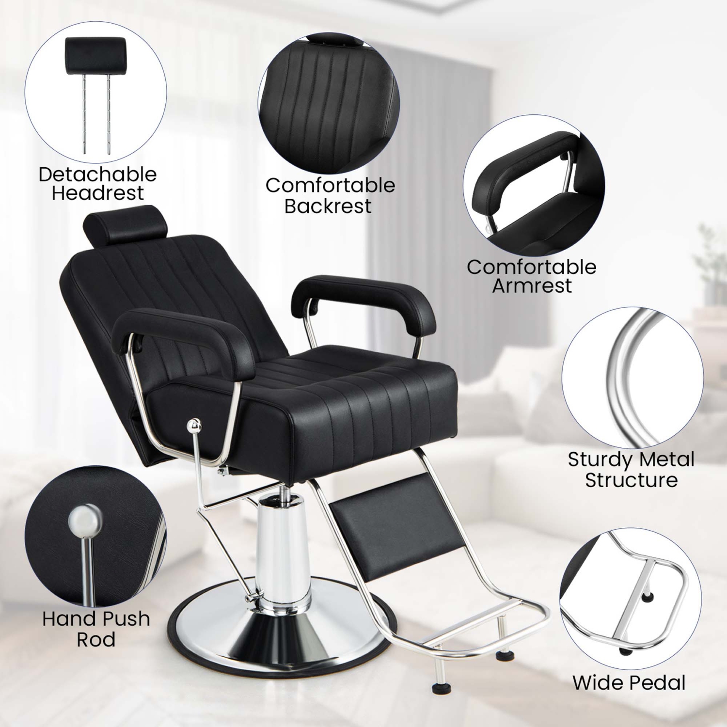 Costway Adjustable Barber Chair Hydraulic Salon Chair with Reclining Backrest & 360°Swivel