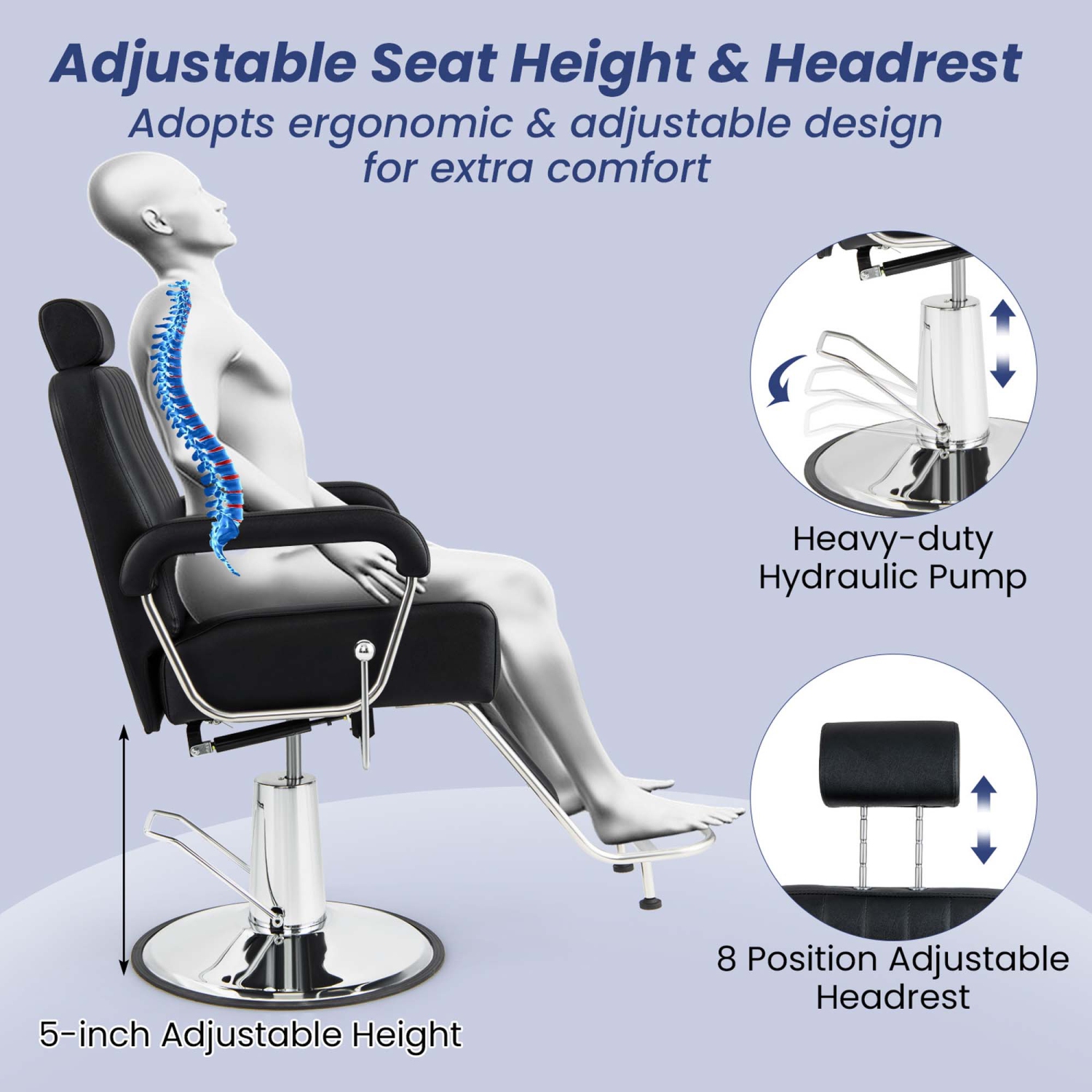 Costway Adjustable Barber Chair Hydraulic Salon Chair with Reclining Backrest & 360°Swivel