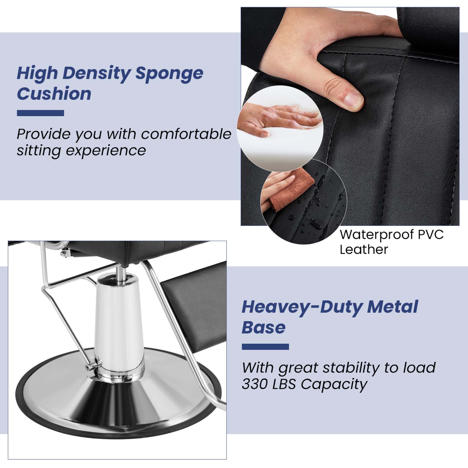 Costway Adjustable Barber Chair Hydraulic Salon Chair with Reclining Backrest & 360°Swivel