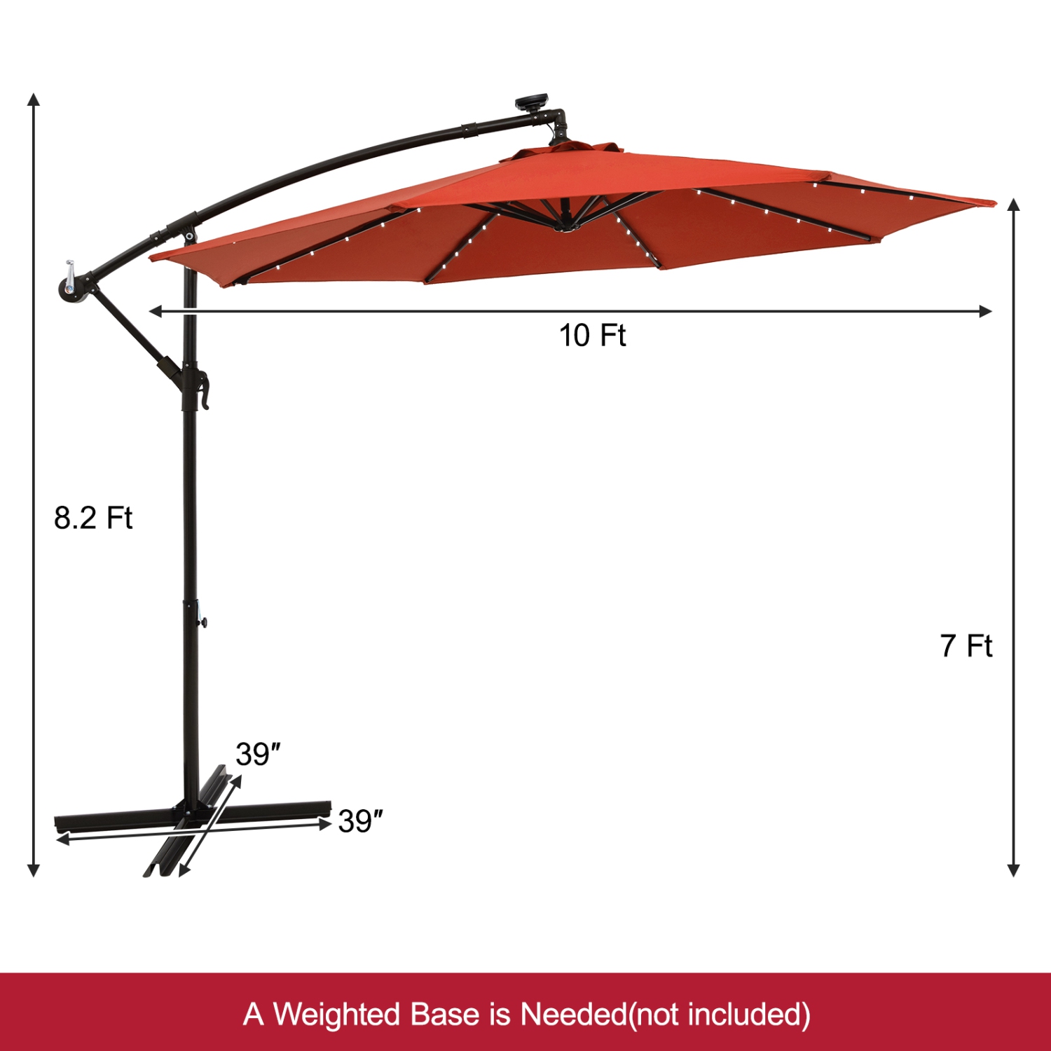 Costway 10 Ft Patio Solar LED Offset Umbrella 40 Lights Crank Cross Base