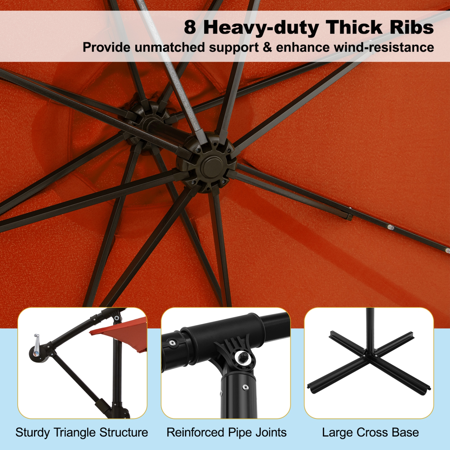 Costway 10 Ft Patio Solar LED Offset Umbrella 40 Lights Crank Cross Base