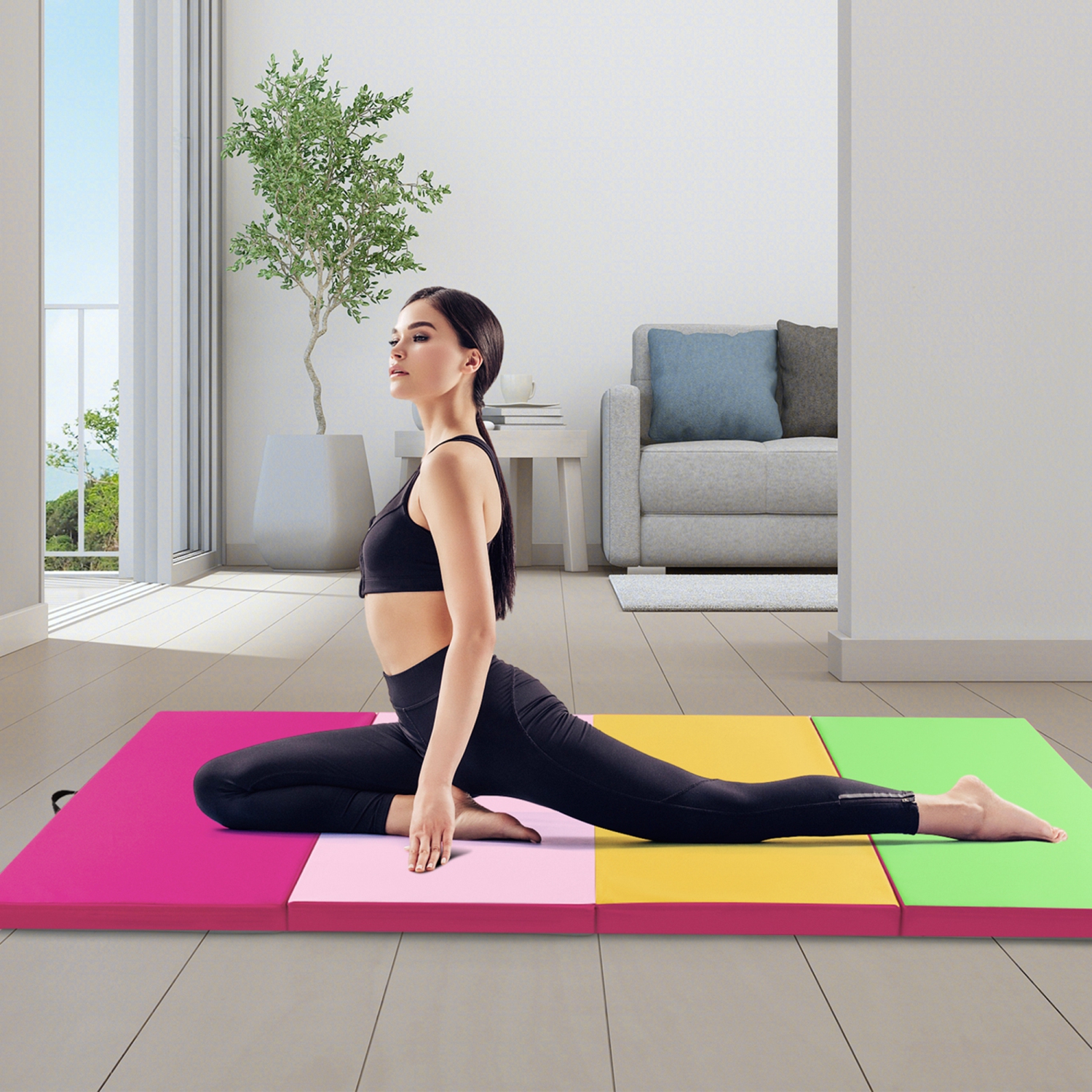 Costway 10' x 4' x 2" 4-Panel Folding Exercise Mat with Carrying Handles for Gym Yoga