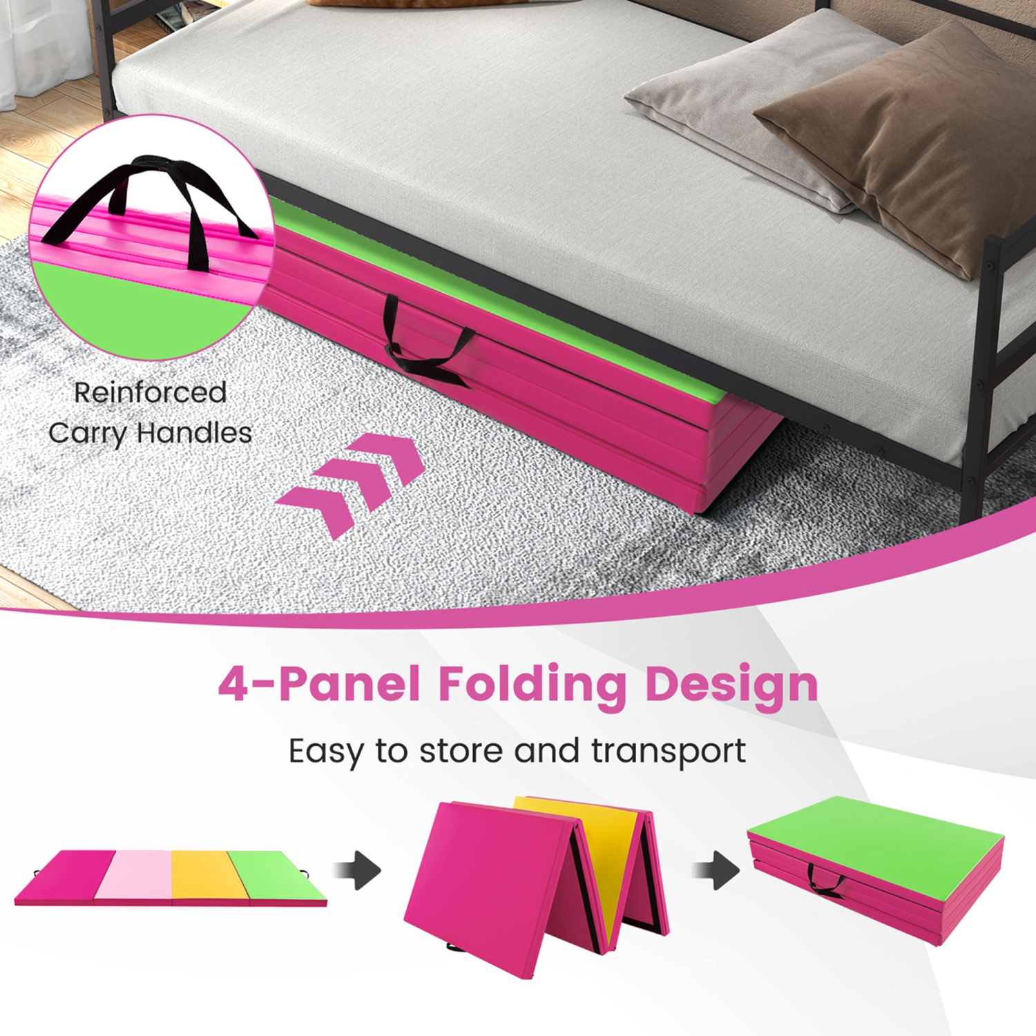 Costway 10' x 4' x 2" 4-Panel Folding Exercise Mat with Carrying Handles for Gym Yoga