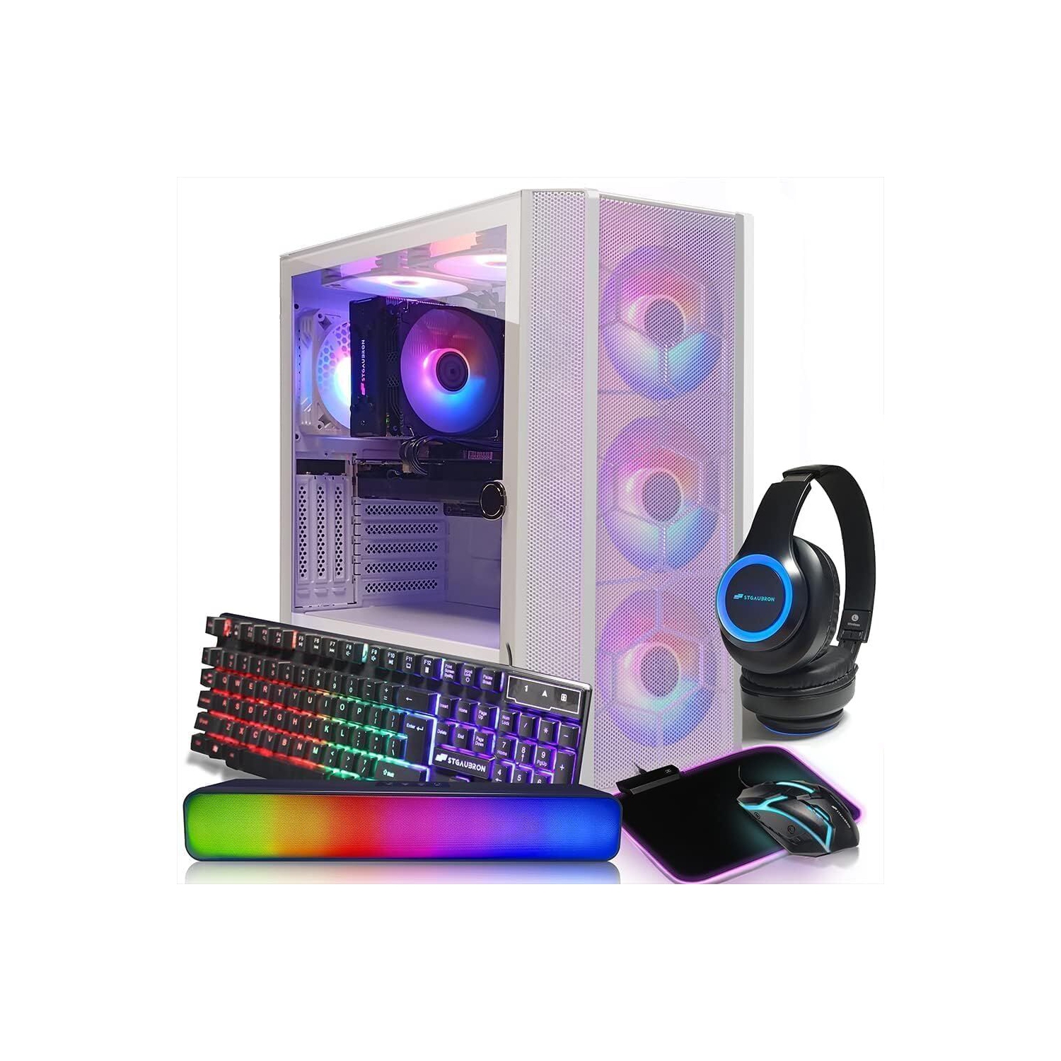 STGAubron Gaming PC, RTX 2060 Super 8G,Intel Core i7-10700F up to 4.8G,16G DDR4,1T SSD,WiFi,BT 5.0,RGB Fan x 6,RGB Keyboard&Mouse&Mouse Pad,RGB BT Sound Bar&Gaming Mic,W11H64