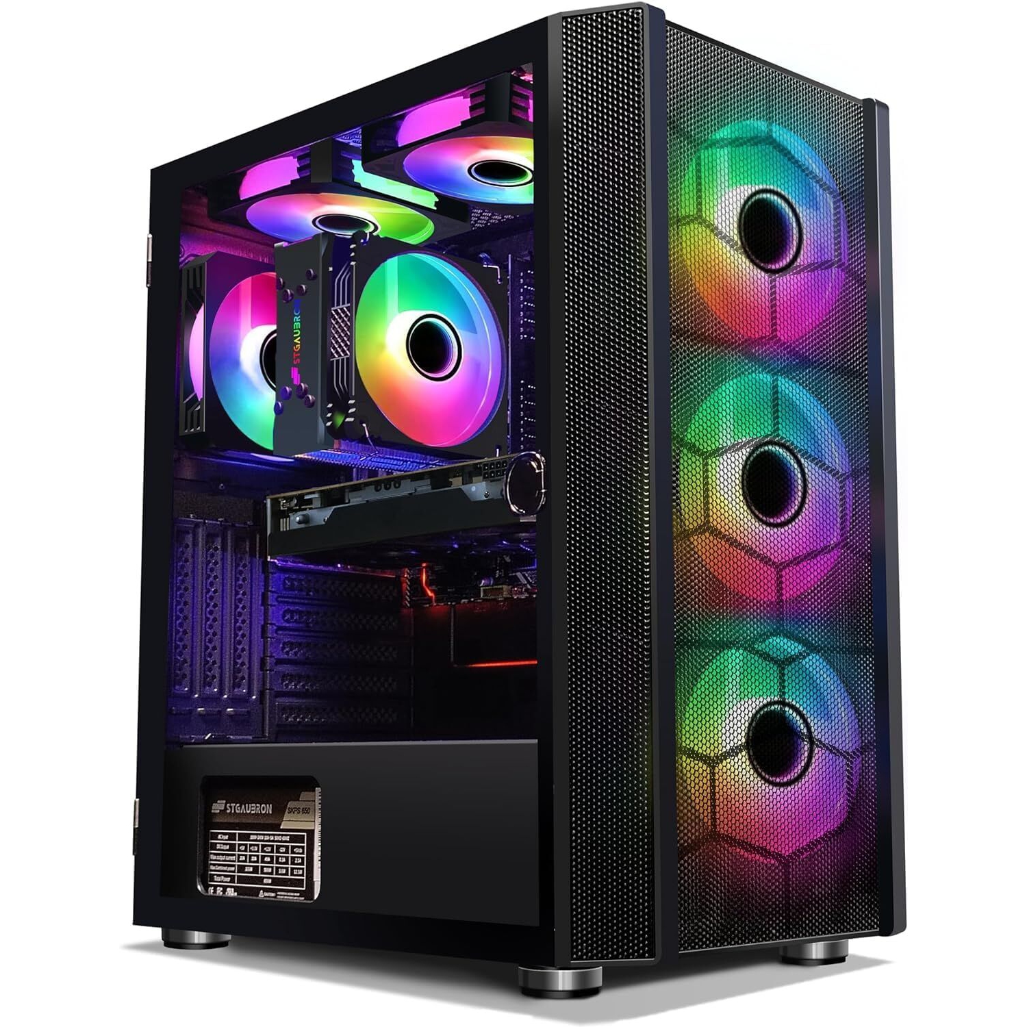 STGAubron Gaming Desktop PC, Radeon RX 6600 8G, Intel Core i7-10700F up to 4.8G, 16G DDR4,1T SSD,WiFi,BT 5.0,RGB Fan x 6,RGB KB & MS &MS Pad,RGB BT Sound Bar&Gaming Mic,W11H64