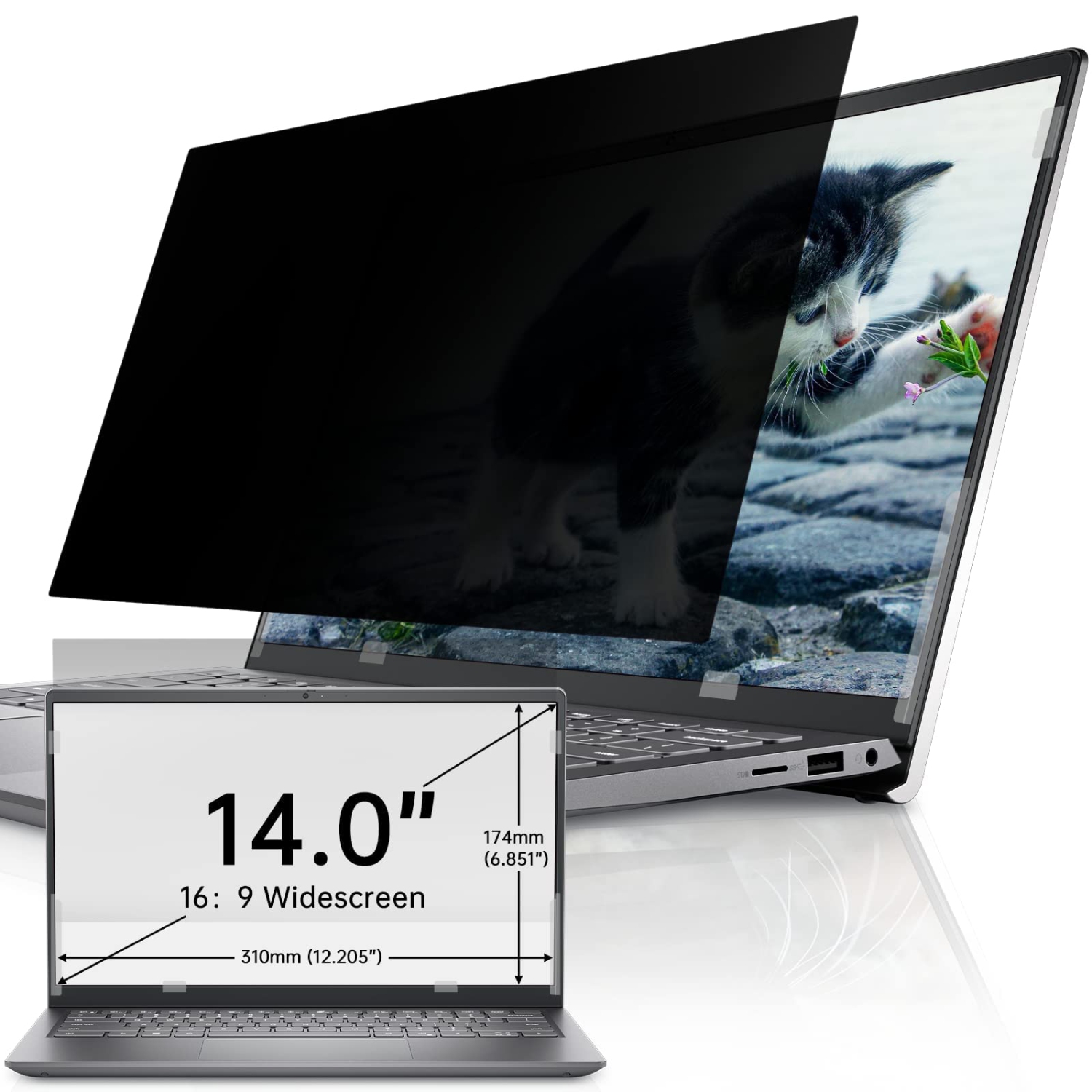 Laptop 14 inch Privacy Screen Filter for Hp/Dell/Thinkpad/Lenovo/Samsung/Asus/Sony, 16:9 Aspect Ratio Removable Anti Blue Light Glare Protector, 14