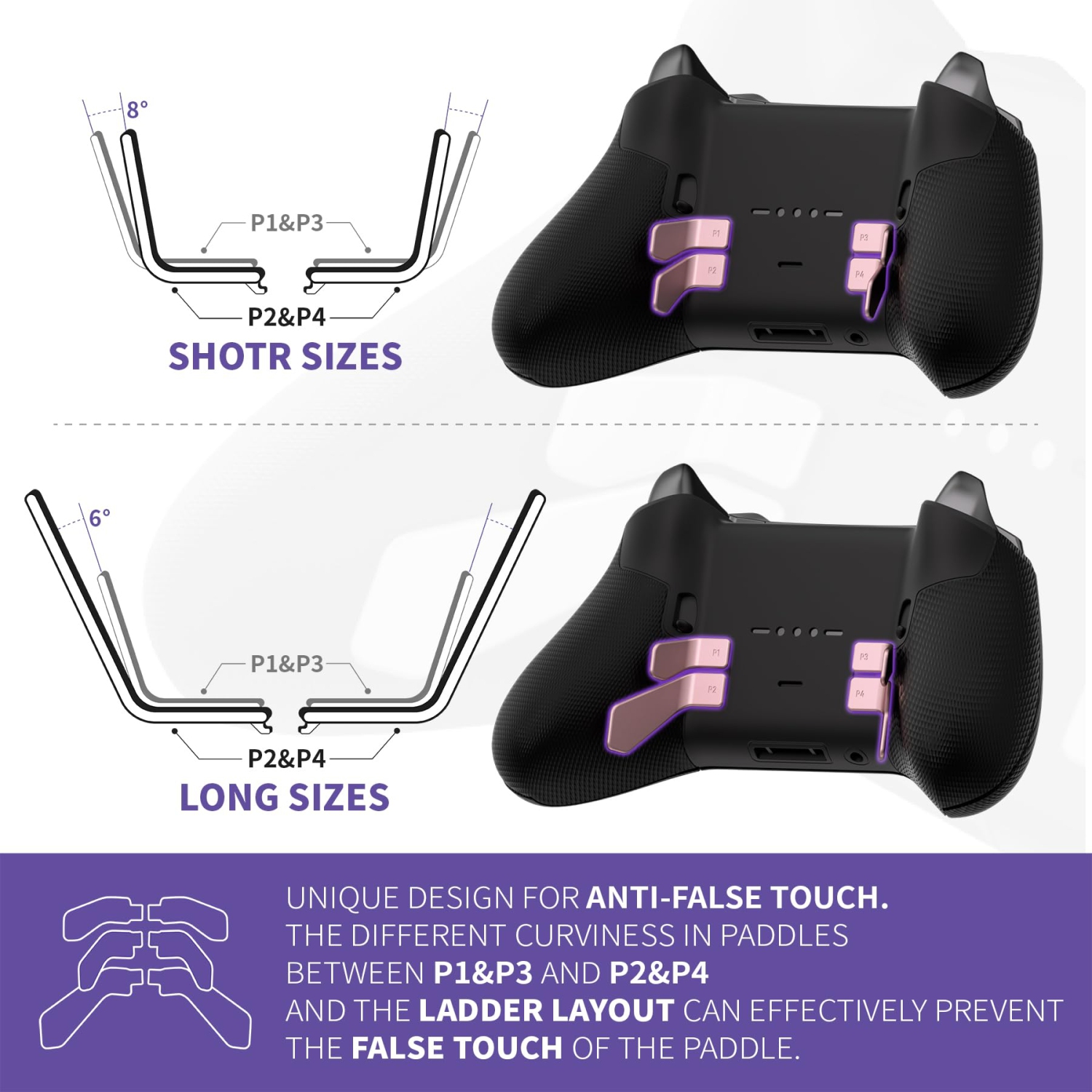 Palettes pour manette Xbox Elite 1/2, palettes arrière interchangeables 6-en-1 couleur rose doré métallique pour manette Xbox One Elite et Elite