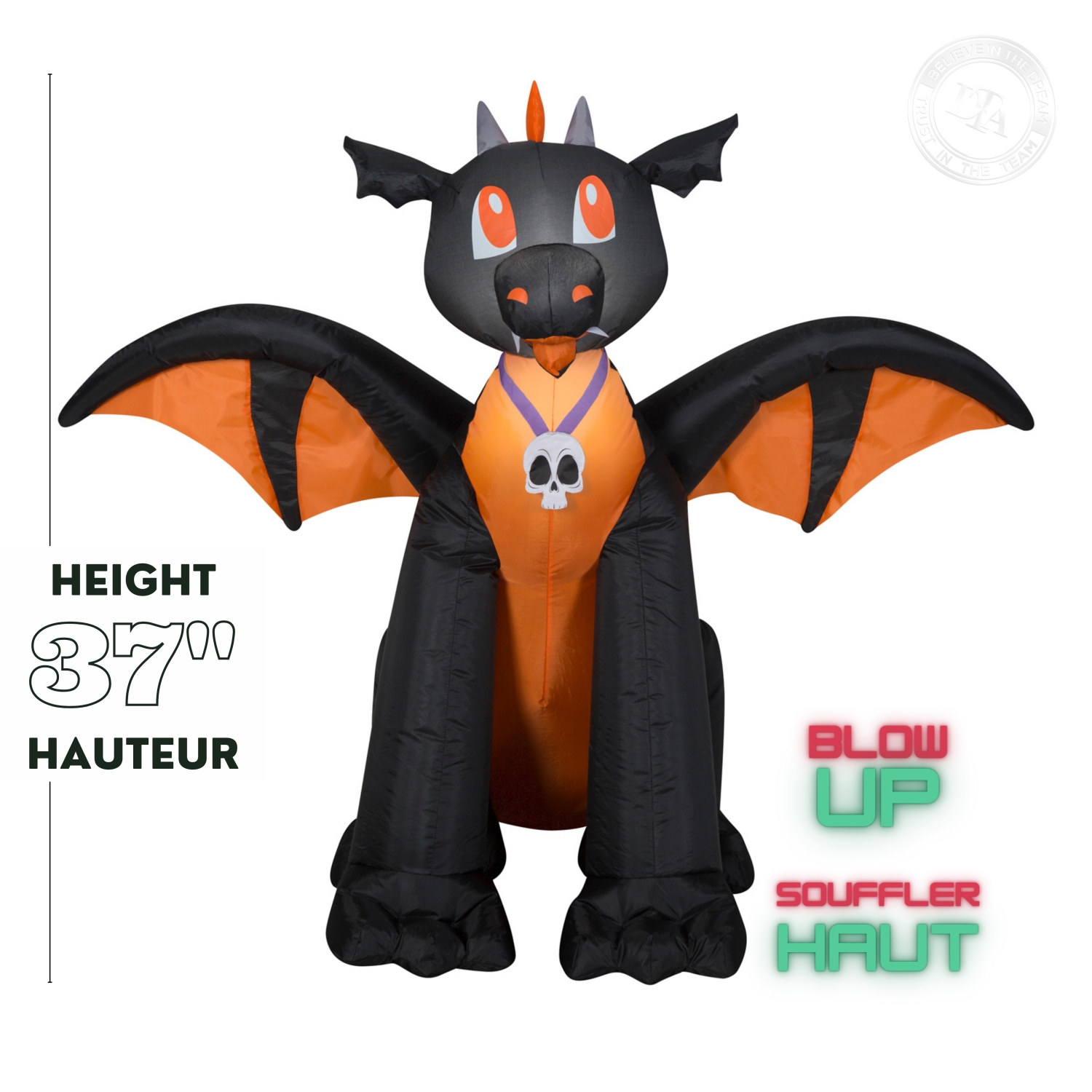 GEMMY INDUSTRIES Airblown® Inflatable Halloween -Winged Black/Orange Dragon-SM 37"