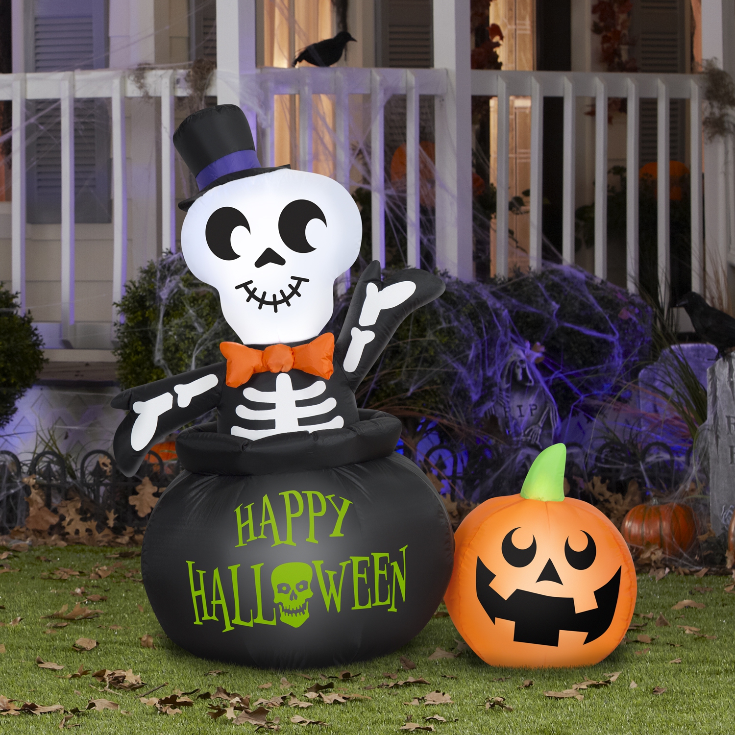 GEMMY INDUSTRIES Airblown® Inflatable Halloween -Skeleton in Cauldron-SM Scene 48"