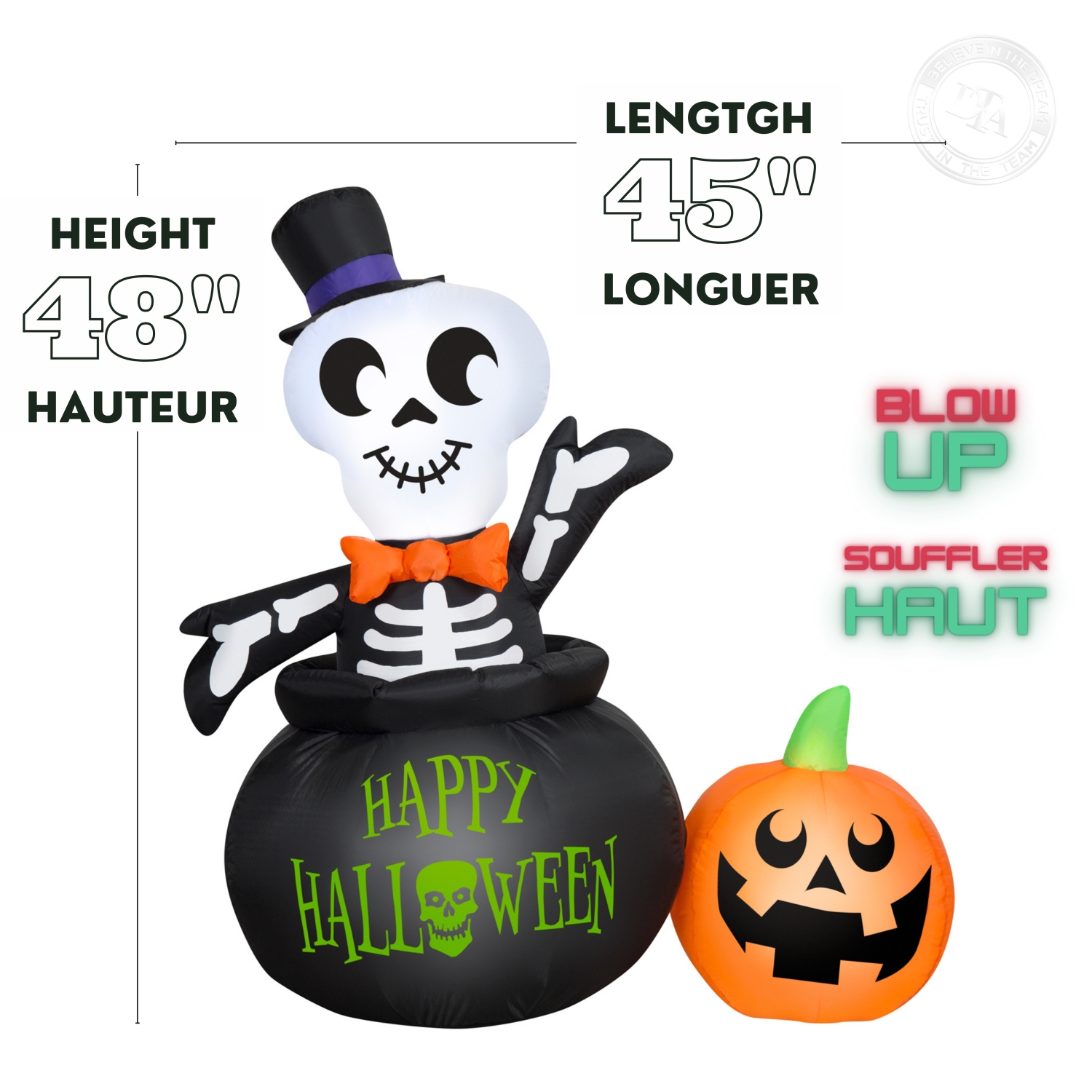 GEMMY INDUSTRIES Airblown® Inflatable Halloween -Skeleton in Cauldron-SM Scene 48"