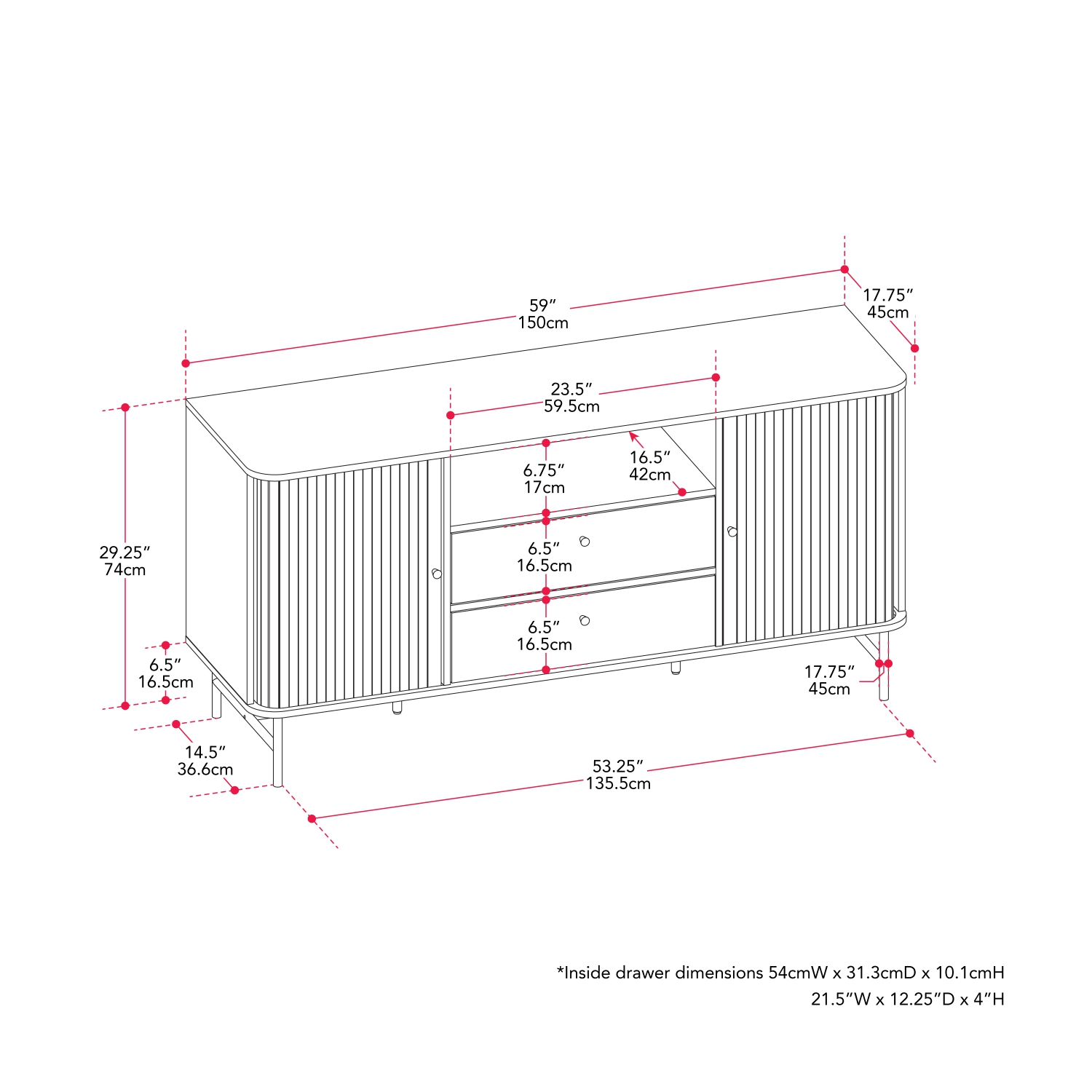 Buffet courbé Amber & Emily White
