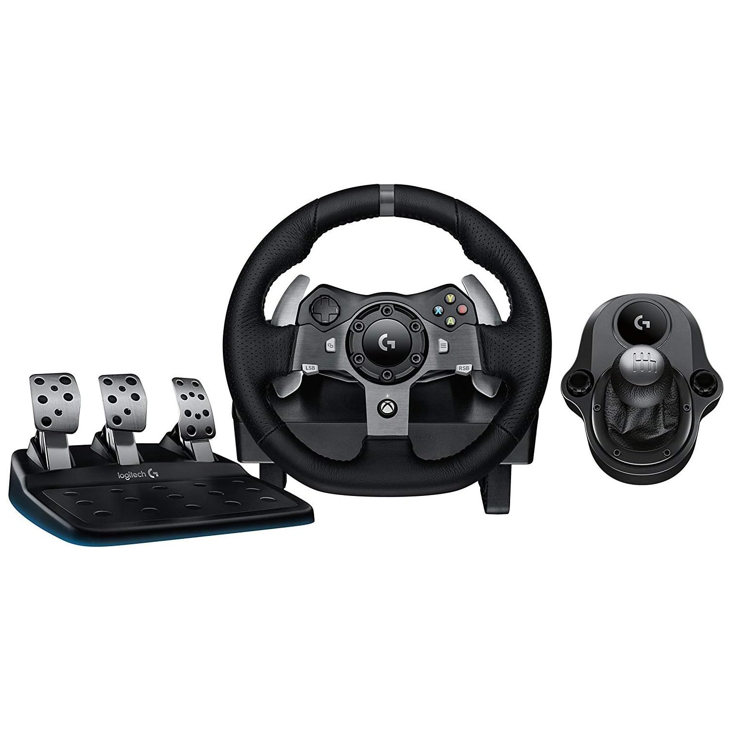 Refurbished (Good) Logitech G920 Driving Force Racing Wheel and Pedals, Force Feedback + Logitech G Driving Force Shifter - Xbox Series X|S, Xbox One and PC, Mac - Black