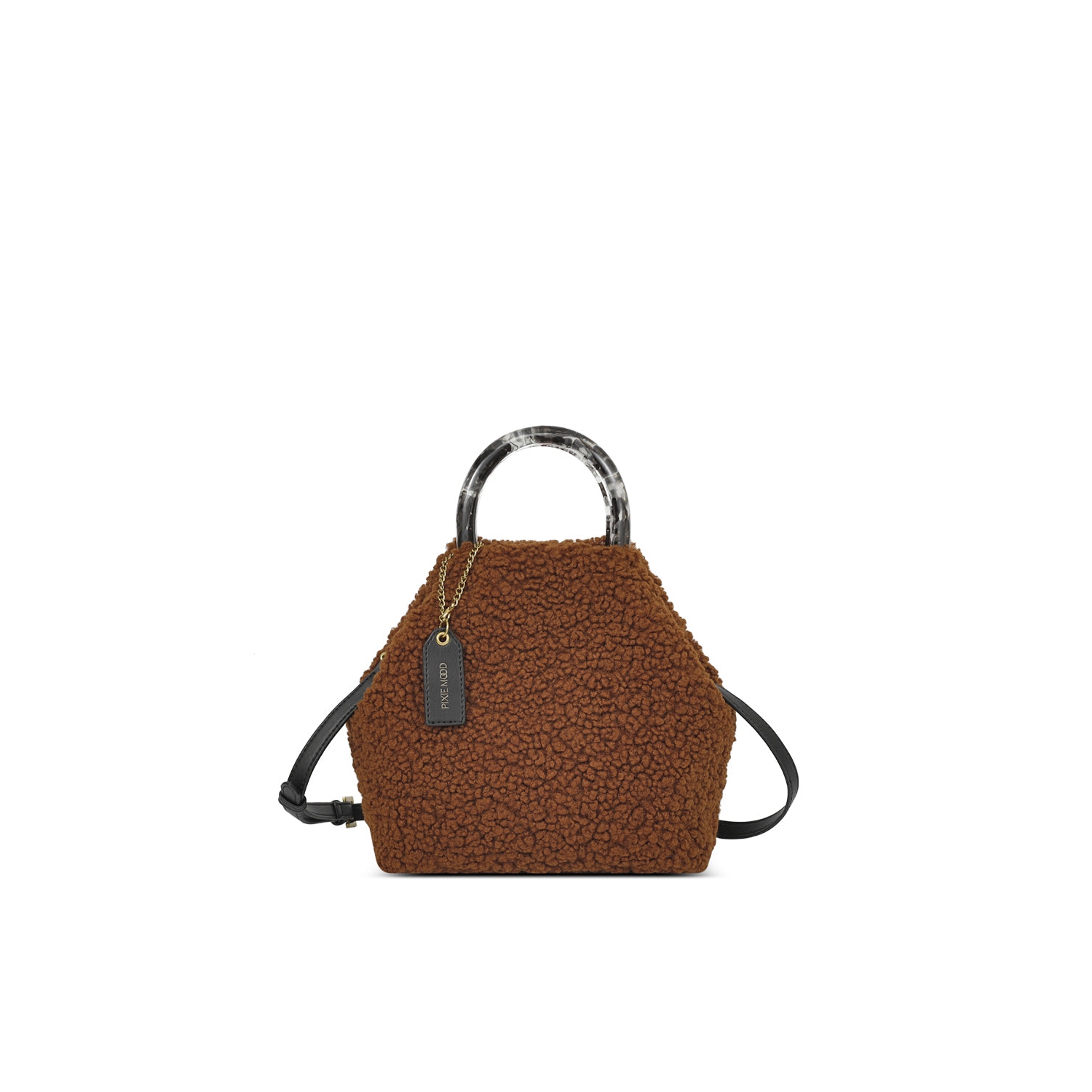 Pixie Mood Dumpling Tote Small - Dark Brown Shearling