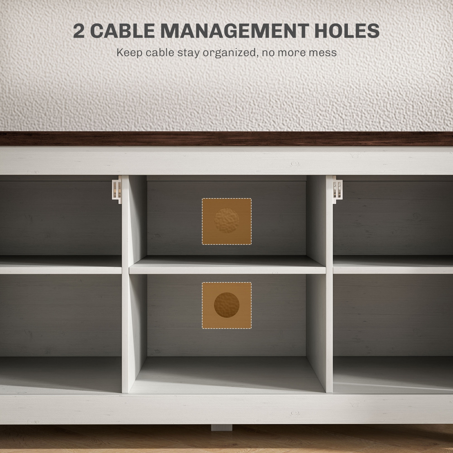 HOMCOM TV Stand for up to 50" TV, Modern Farmhouse Entertainment Center with 2 Cable Holes, TV Console Table with 2 Adjustable Shelves for Living